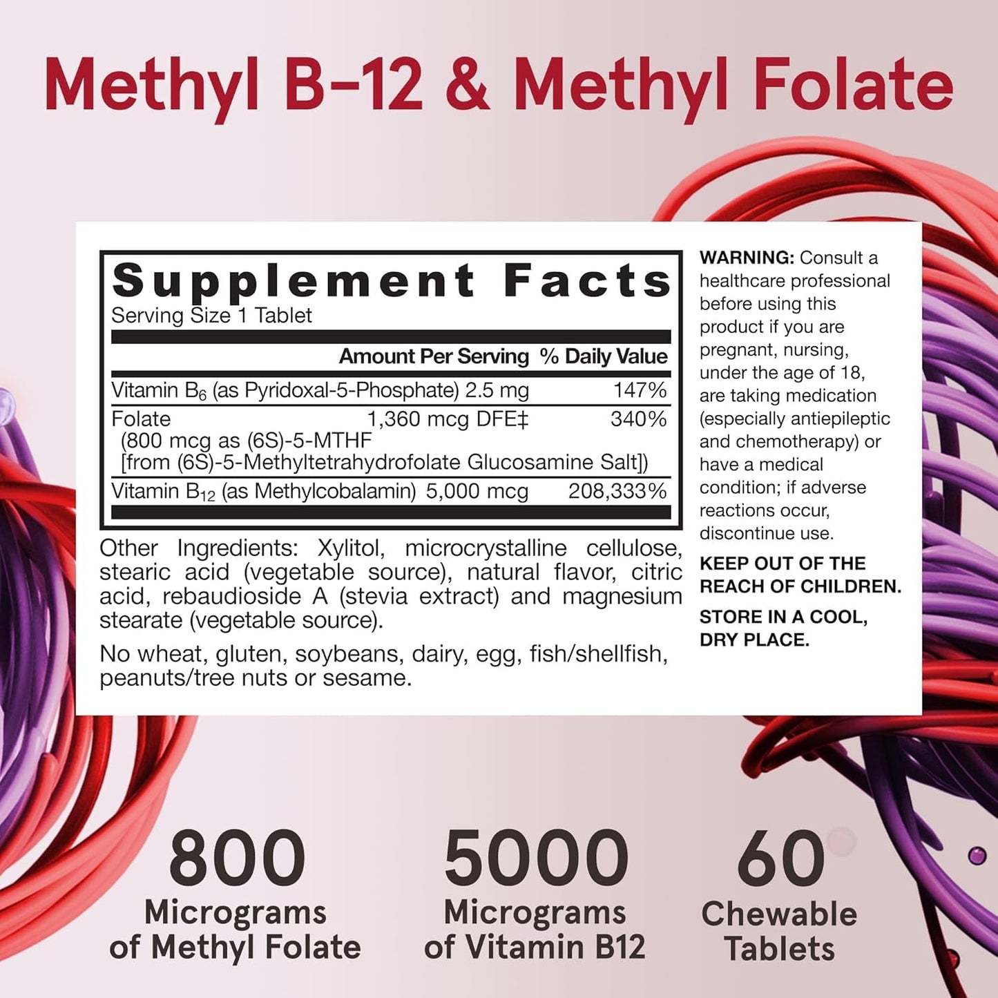 Jarrow Formulas Methyl B-12 & Methyl Folate Bioactive Vitamin B9 and Vitamin B12 Supplement Capsules 120 Count