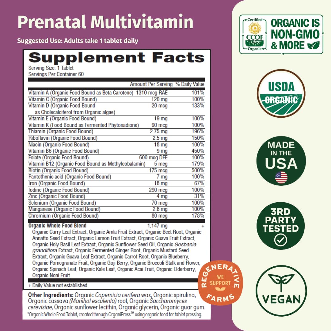 EarthFirst Organic Prenatal Organic Multivitamin Tablet, 30 Count