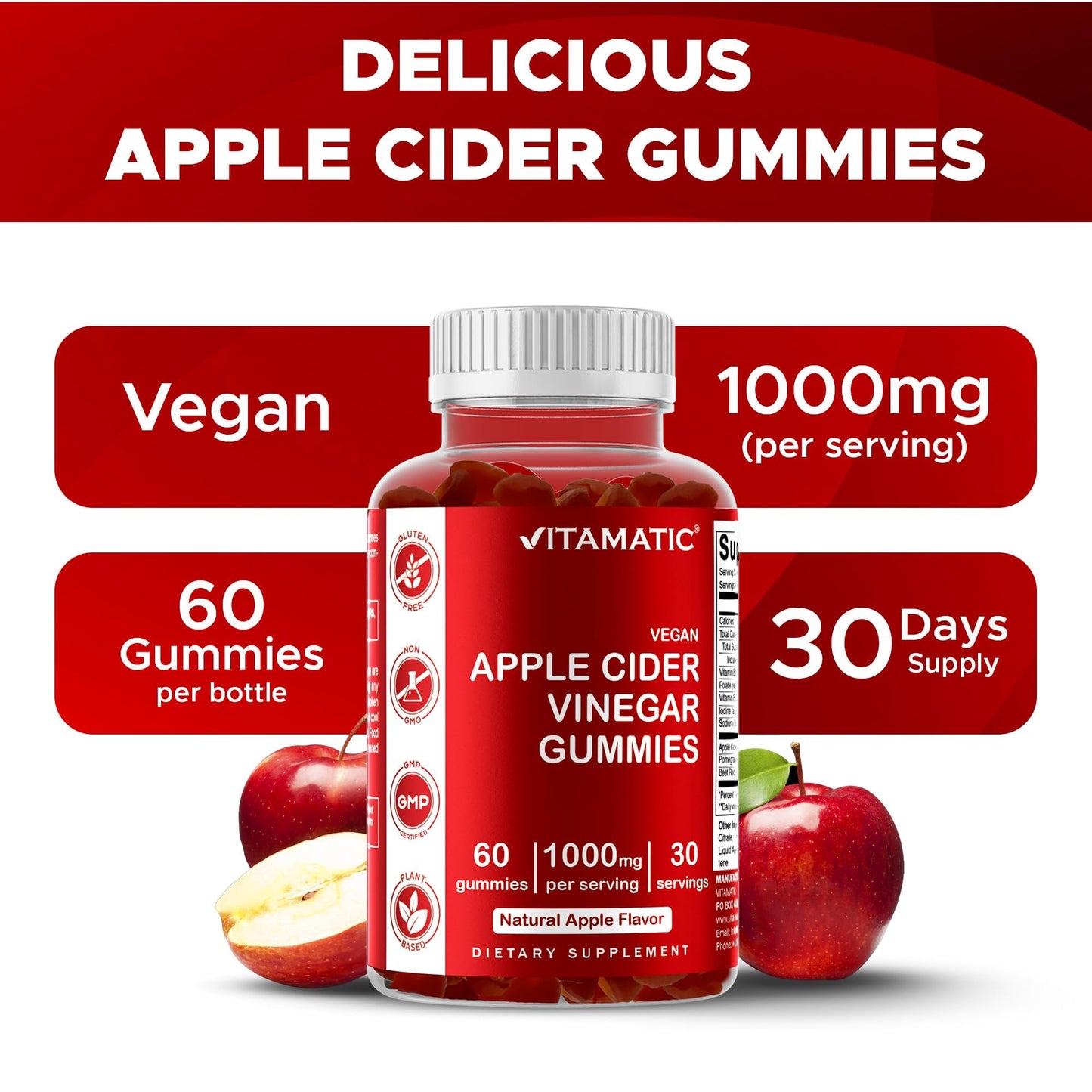 Vitamatic Apple Cider Vinegar Gummies 60 Count