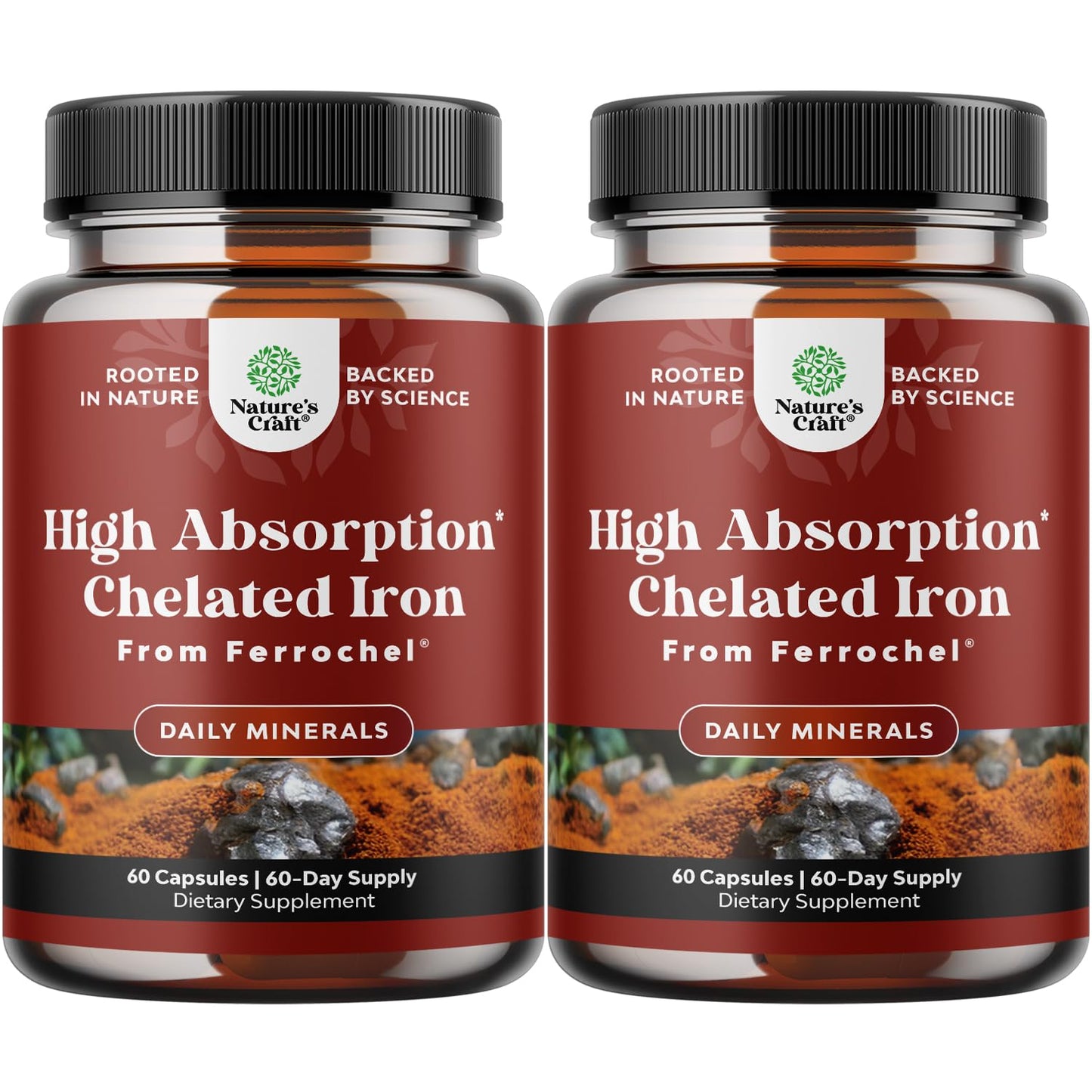 Natures Craft Slow Release Iron Bisglycinate Capsules with Vitamin C, 120 Capsules