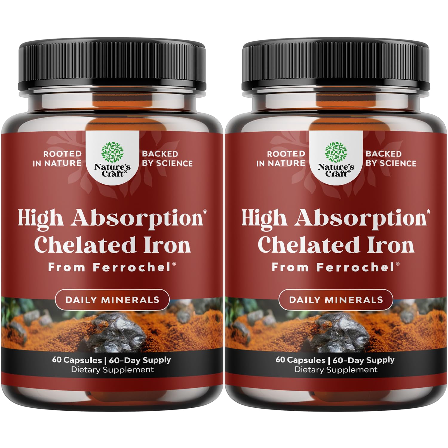 Natures Craft Slow Release Iron Bisglycinate Capsules with Vitamin C, 120 Capsules