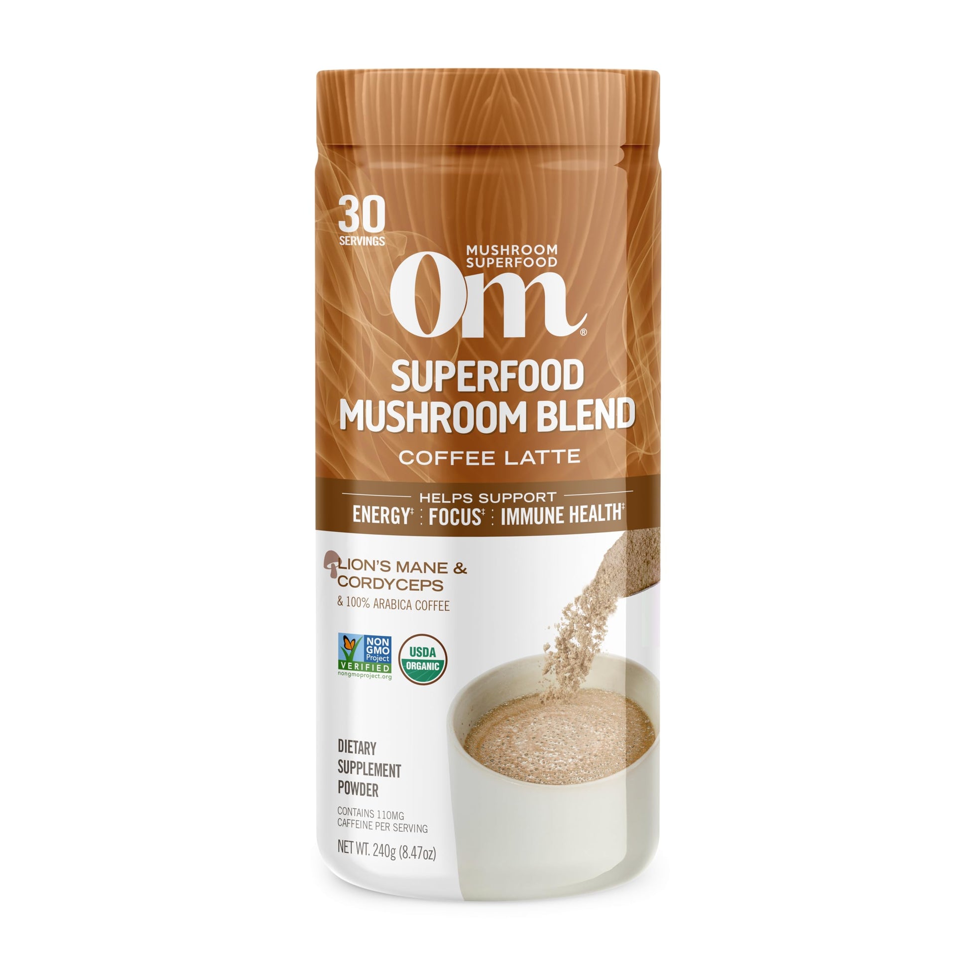 OM Mushroom Superfood Coffee Latte Blend Mushroom Powder, Lion's Mane, Cordyceps, Reishi, Chaga, Energy & Mental Clarity Support Supplement, 8.47 oz