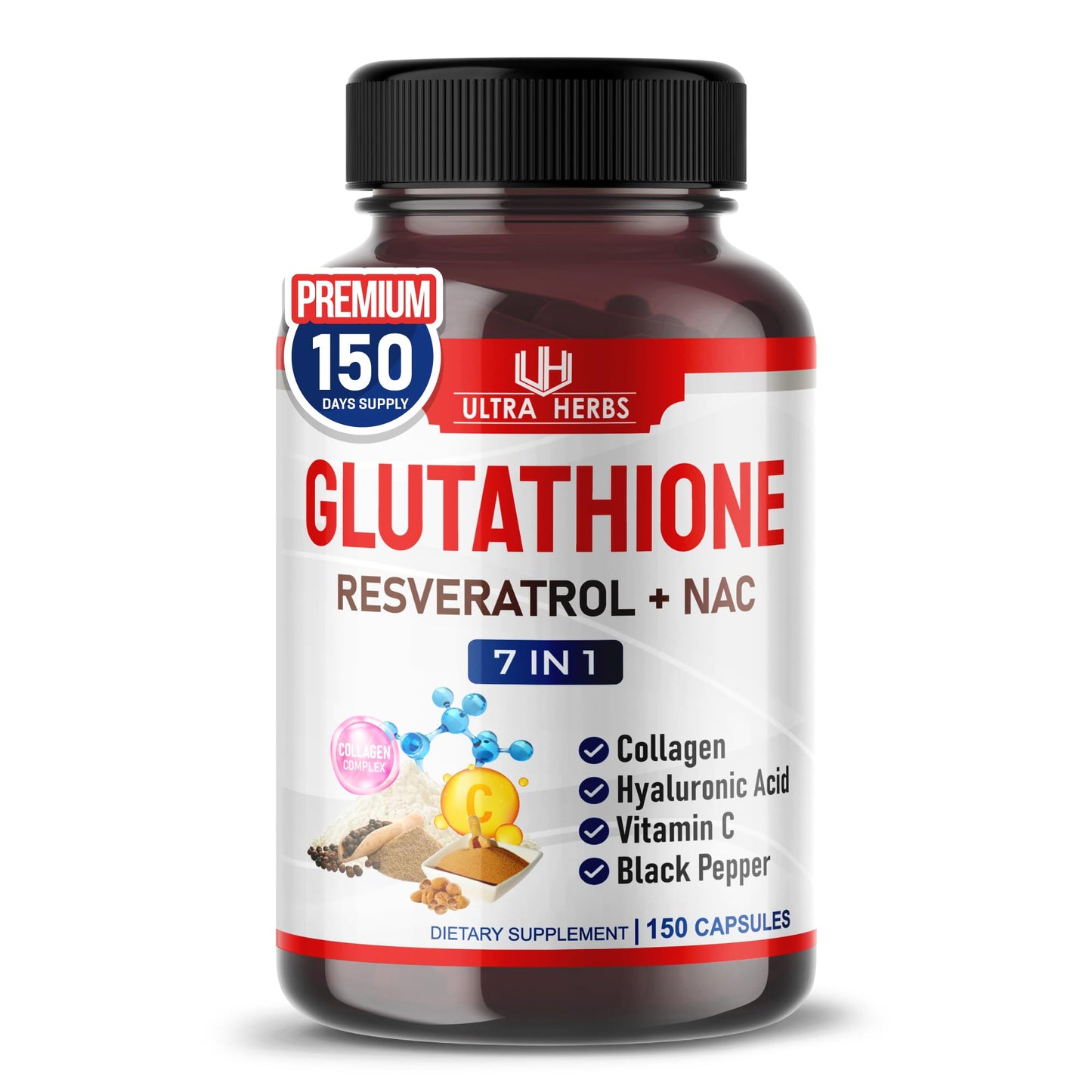 ULTRA HERBS Glutathione Supplement Active Reduced Form Capsules 150
