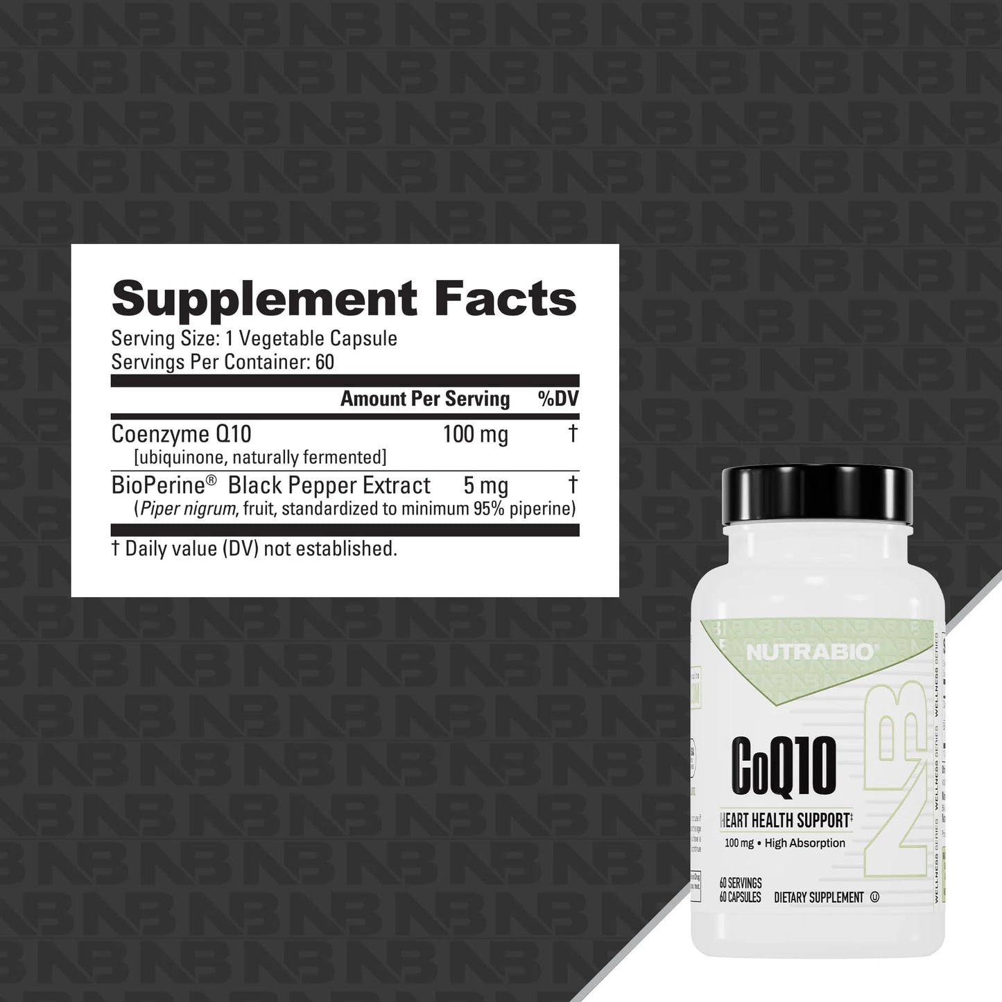 NutraBio CoQ10 Dietary Supplement 100mg Capsule, 60 Count