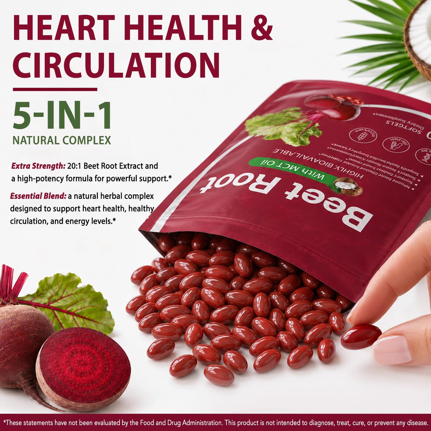 vopxccvy Beet Root Capsules with MCT Oil Softgels 120