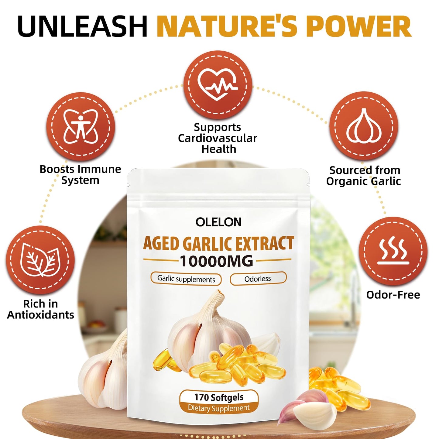 OLELON Aged Garlic Extract Softgels 170 Count