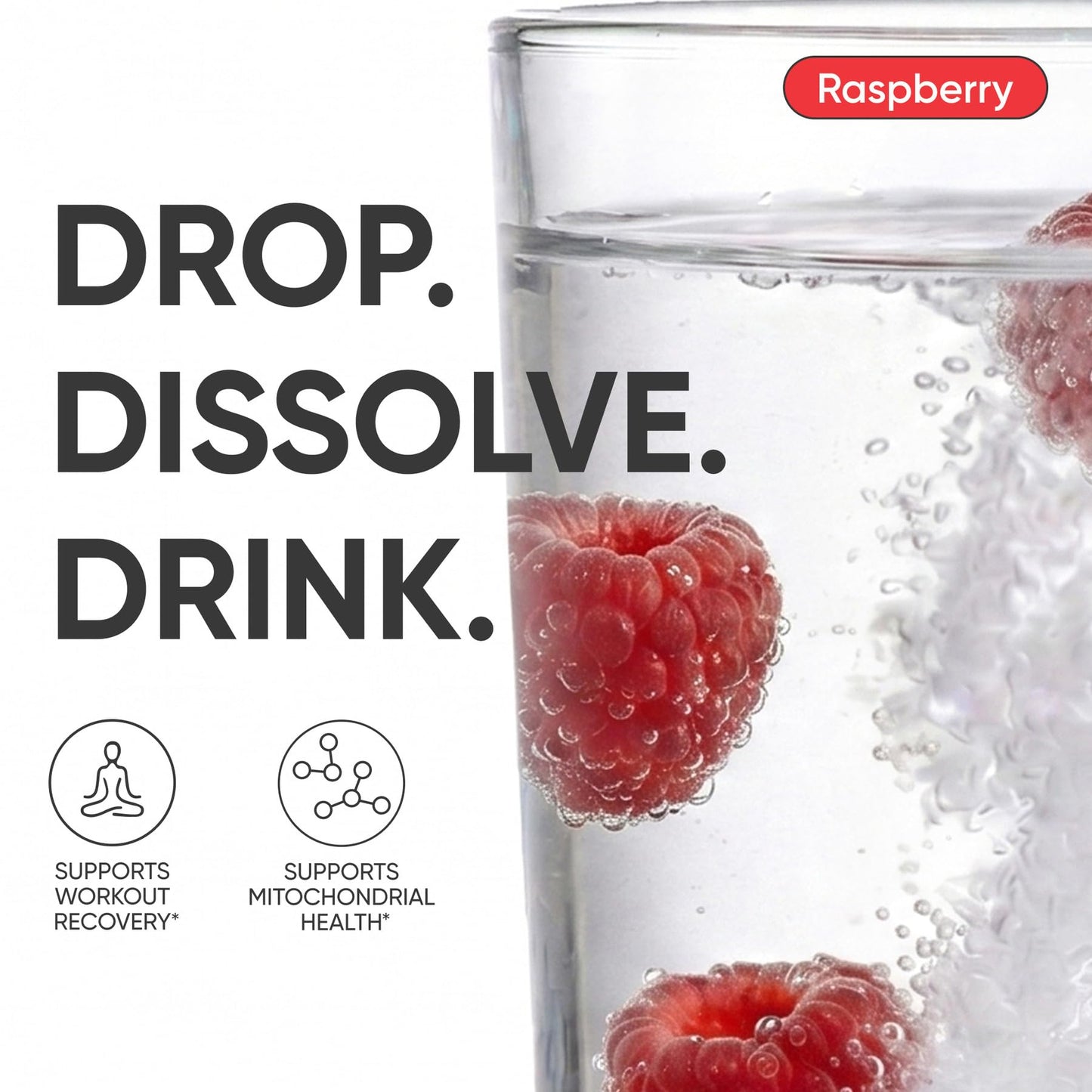 Sports Research Molecular Hydrogen Water Tablets - Fast Dissolve H2 Tablets with Magnesium - Raspberry Flavor, 60 Tablets