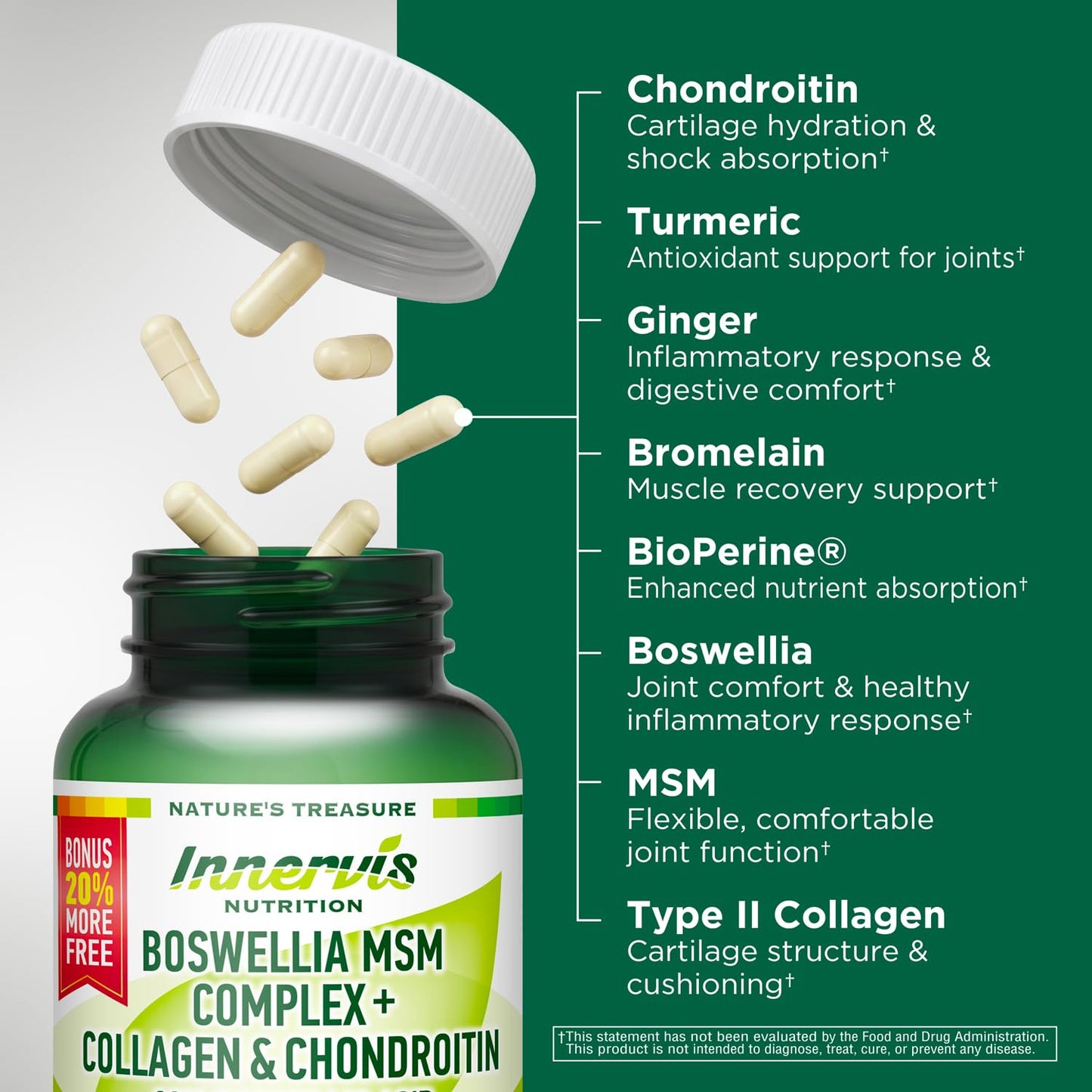 INNERVISNUTRITION Boswellia MSM Complex Capsules 150 Count