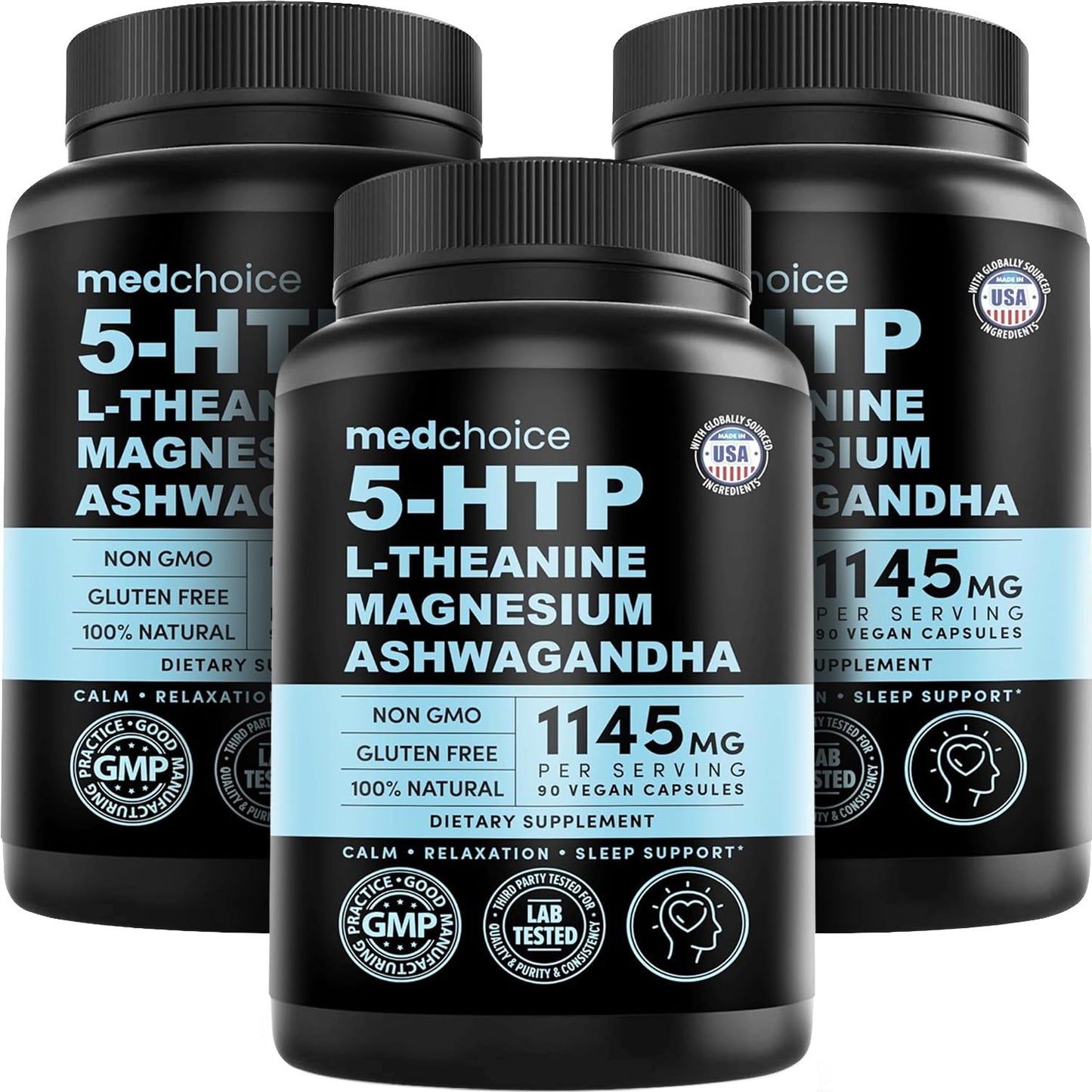 MEDCHOICE 15-in-1 Caffeine-Free Mood Support 5-HTP 200mg Capsules, 270 Count