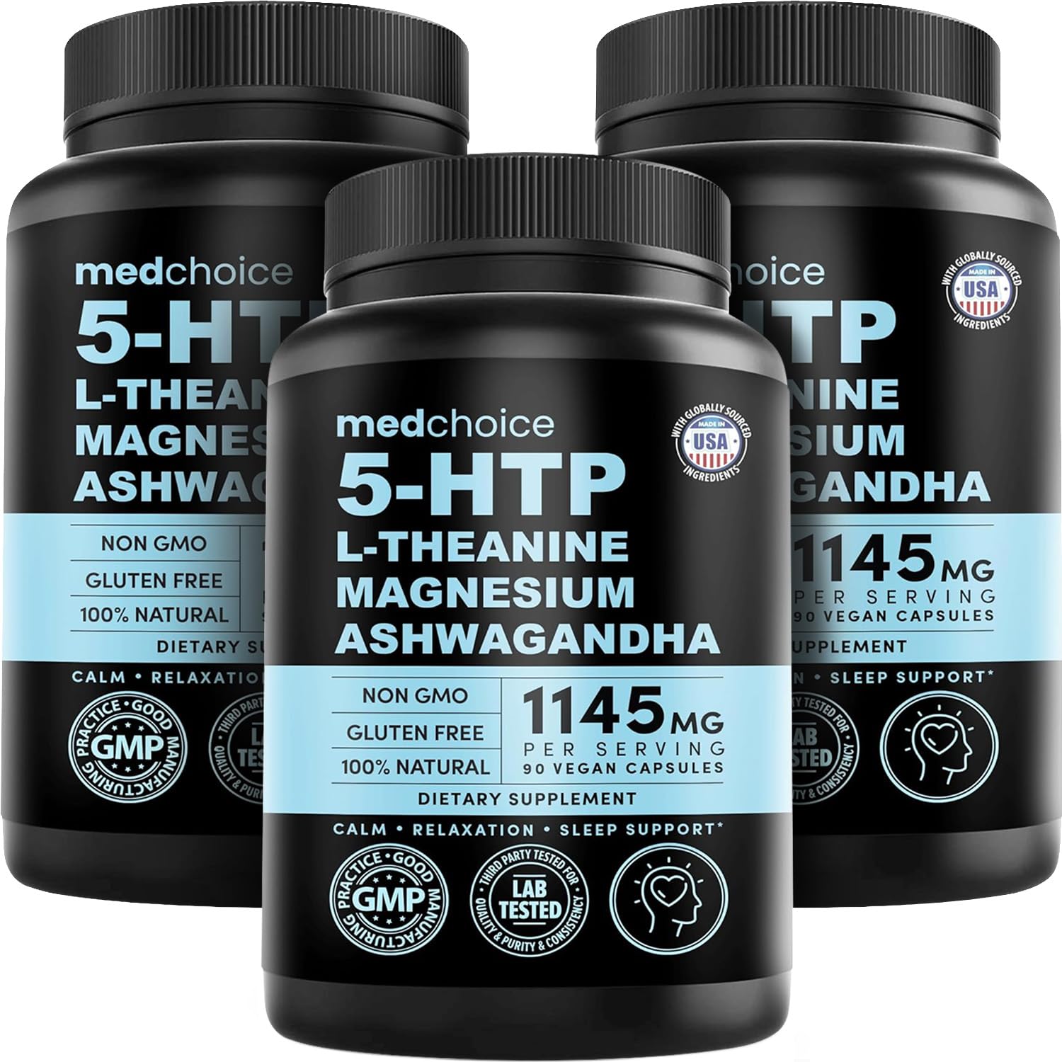MEDCHOICE 15-in-1 Caffeine-Free Mood Support 5-HTP 200mg Capsules, 270 Count