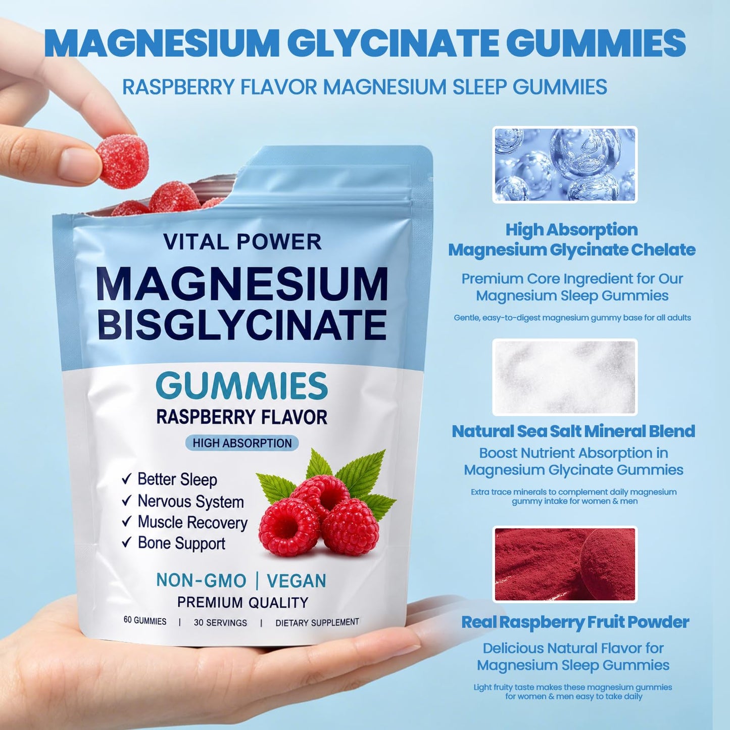 WXZQQ Magnesium Bisglycinate Gummies 60 Gummies