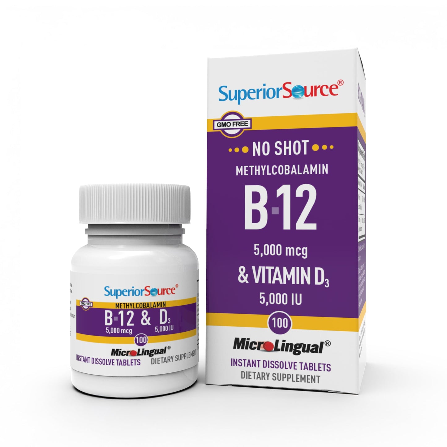 Superior Source NO Shot Methylcobalamin B-12 5,000 mcg with Vitamin D3 5,000 IU Tablets, 1 Tablet