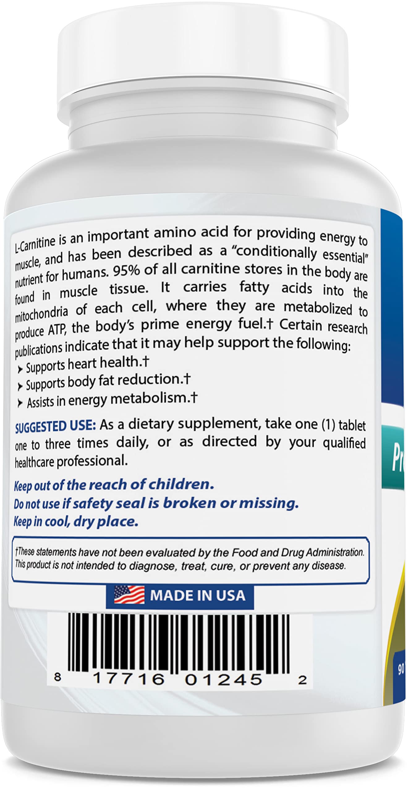 Best Naturals L-Carnitine Tartrate 500 mg Tablets, 90 Count