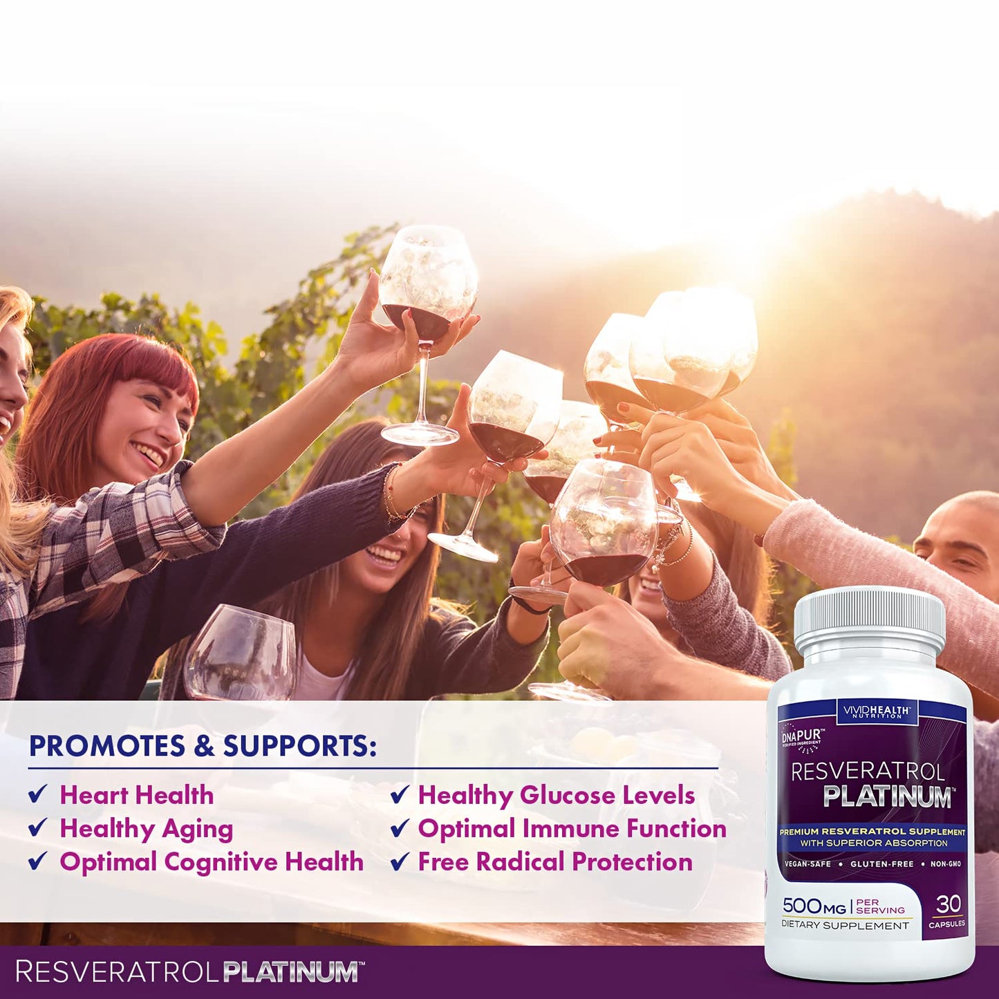 Vivid Health Nutrition Resveratrol Platinum Antioxidants Supplement Capsule 30 Count