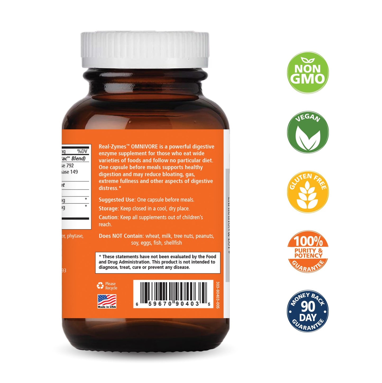 PURE ESSENCE LABS Real-Zymes OMNIVORE Digestive Enzymes Supplement with Probiotics Capsules 90
