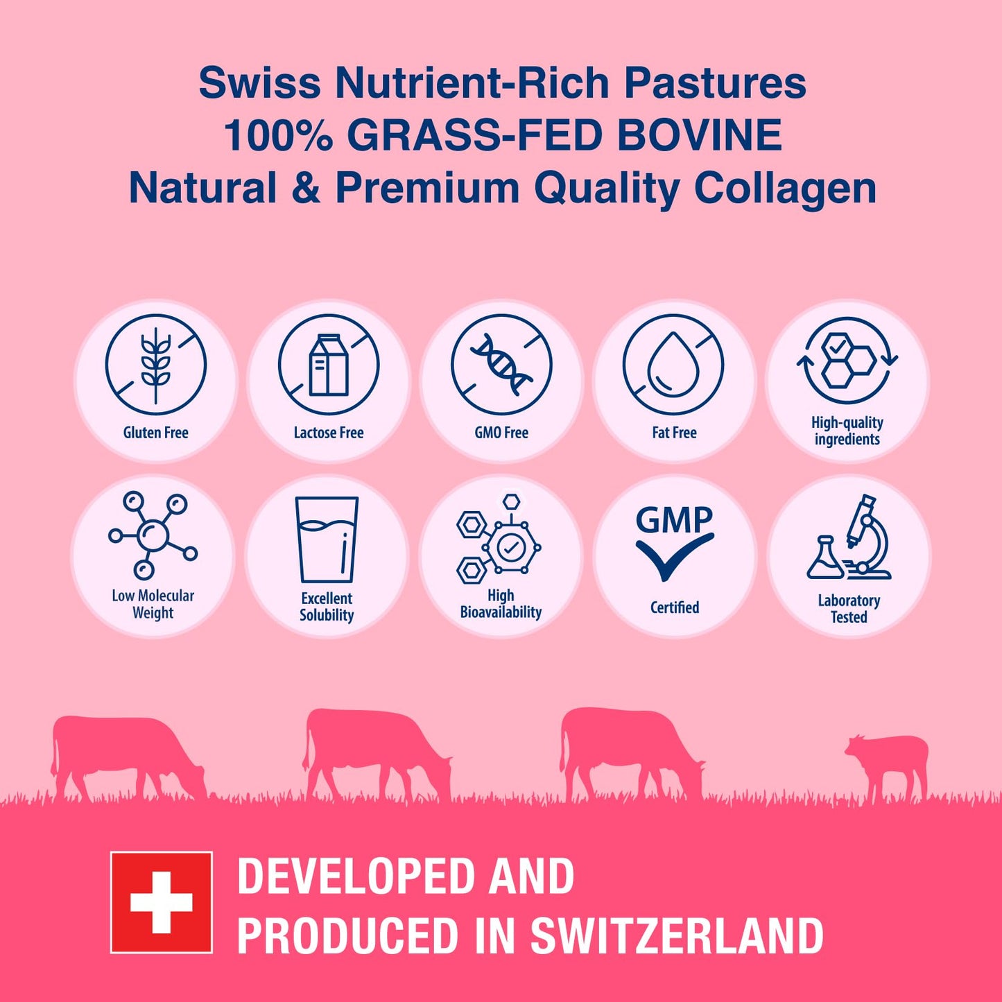 Collamin Hydrolyzed Collagen Peptides Powder from Grass-Fed Swiss Bovine with Hyaluronic Acid, Vitamin C & Biotin – Skin, Hair, Nails, Joints & Immunity Support, 14.81 Ounce