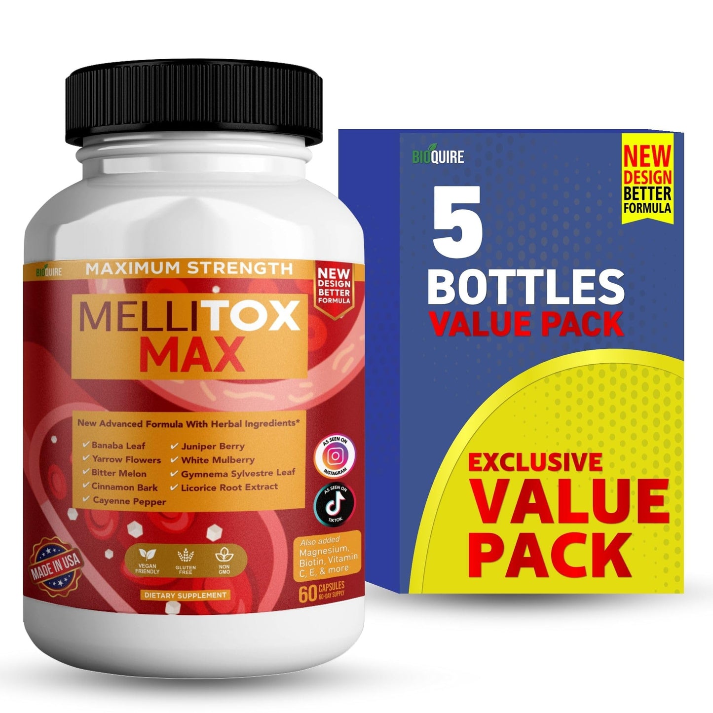 BIOQUIRE Mellitox Max Maximum Strength Blood Sugar Capsule, 60 Veggie Capsules