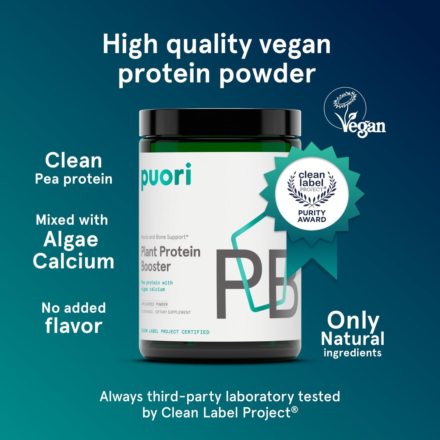 Puori Vegan Protein Powder, Unflavored, 11.2 Ounce