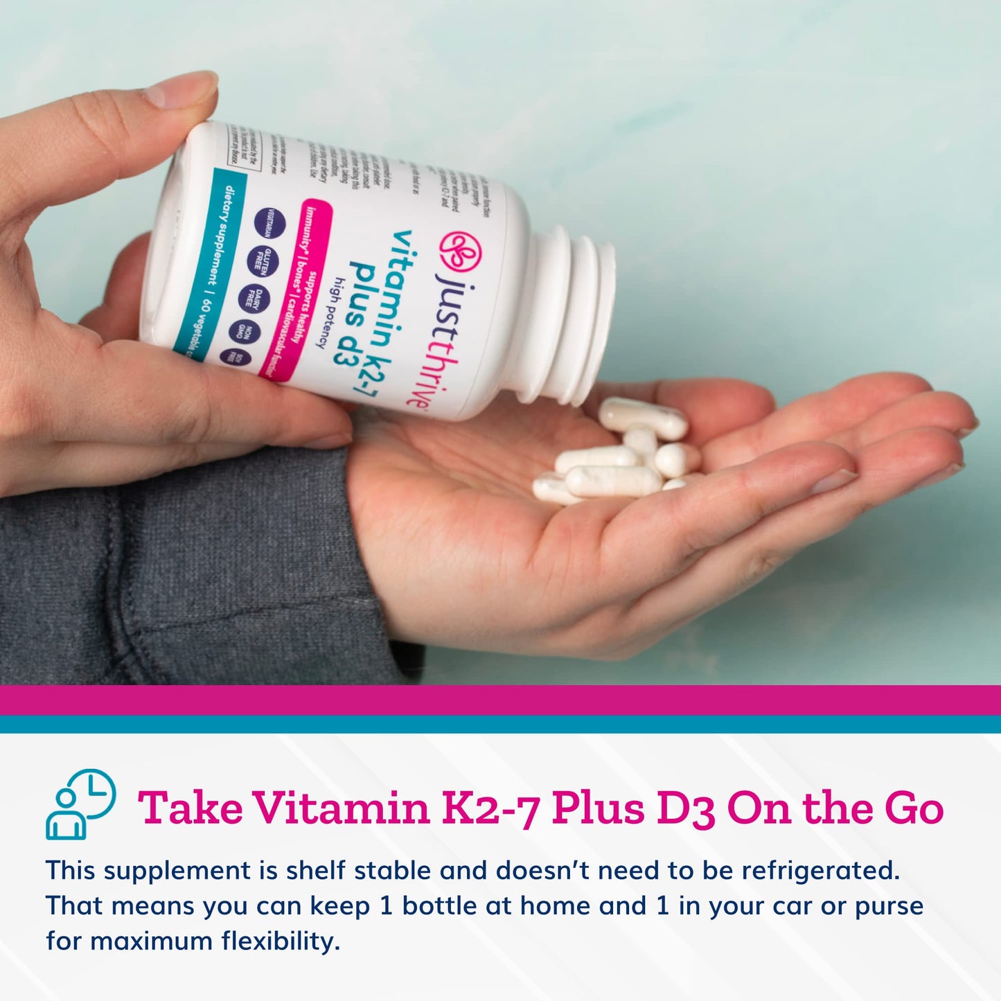 Just Thrive Vitamin K2-7 Plus D3 Supplement Capsules, 60 Count