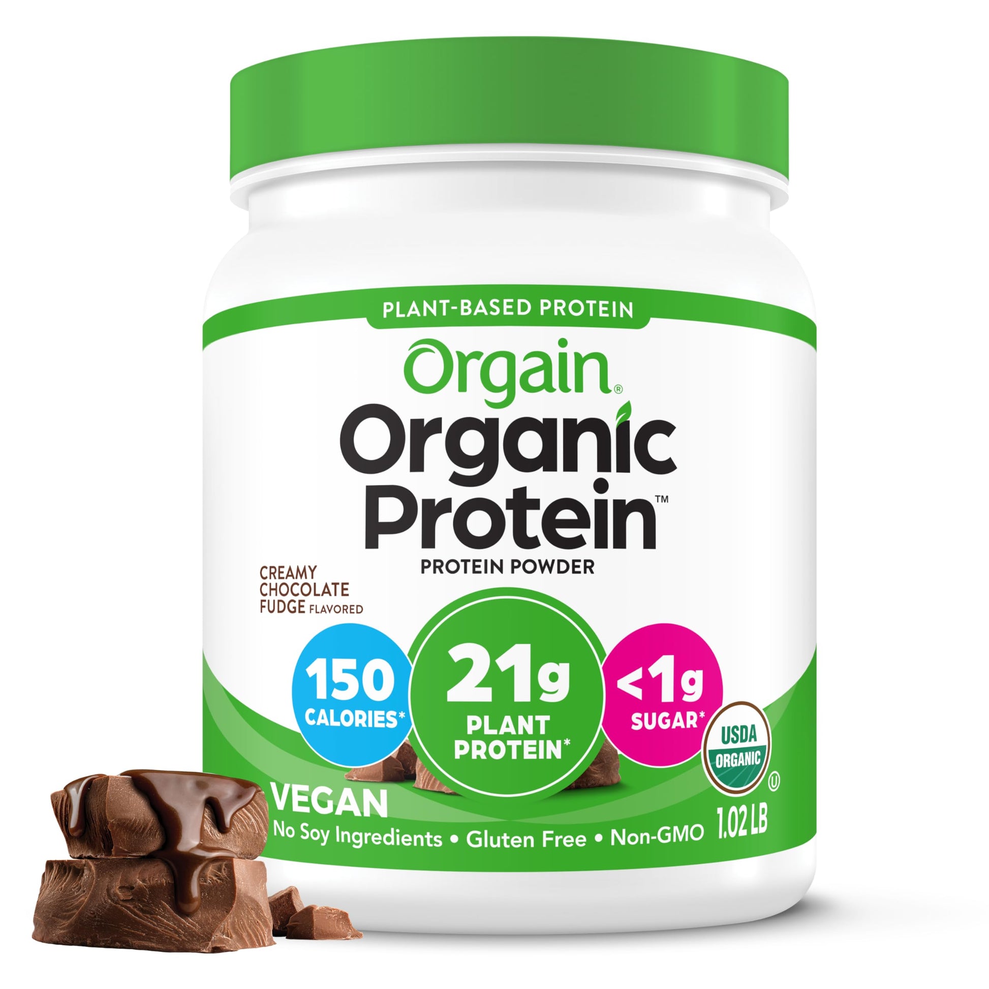 Orgain Organic Vegan 21g Protein Powder, Creamy Chocolate Fudge, 16.3 Servings