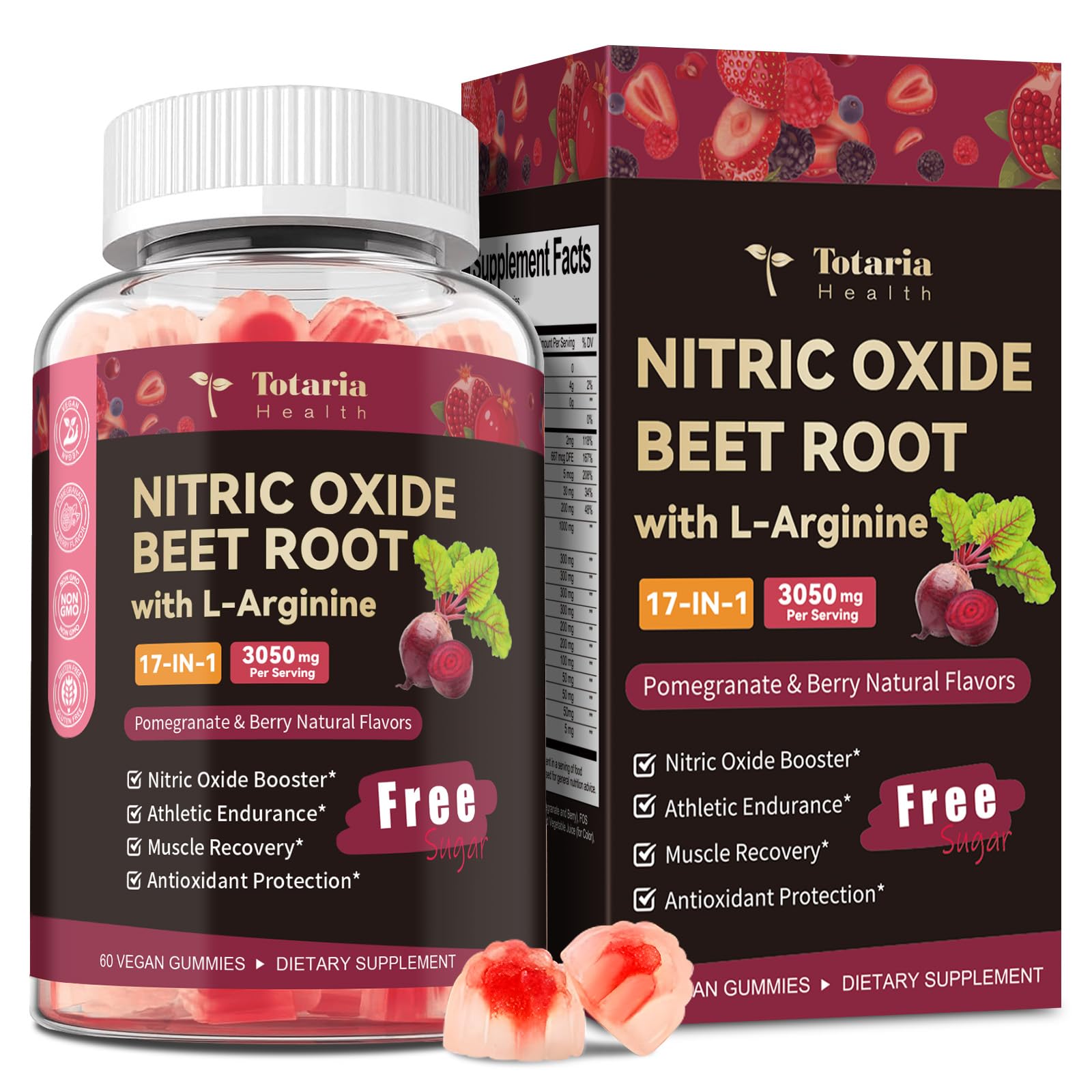 Totaria Beet Root Gummies - Blood Pressure & Cardiovascular Support, Beetroot Supplement with Grape Seed, Pomegranate - Nitric Oxide Gummies for Heart Health, Circulation, Vegan, Non-GMO, Sugar Free 60 Count