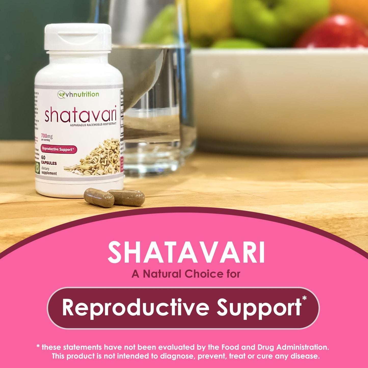 VH Nutrition Shatavari 700mg Asparagus Racemosus Extract Capsules, 30 Count