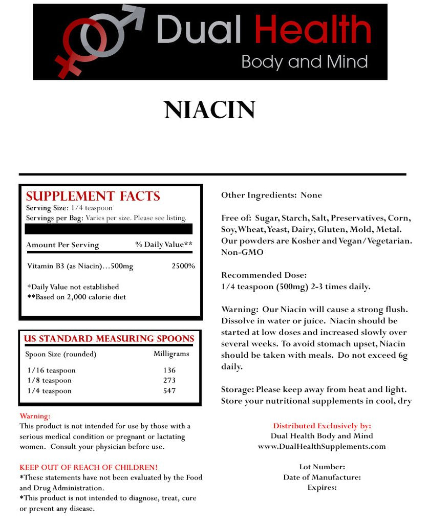 Dual Health Body & Mind Niacin Powder, 80 oz