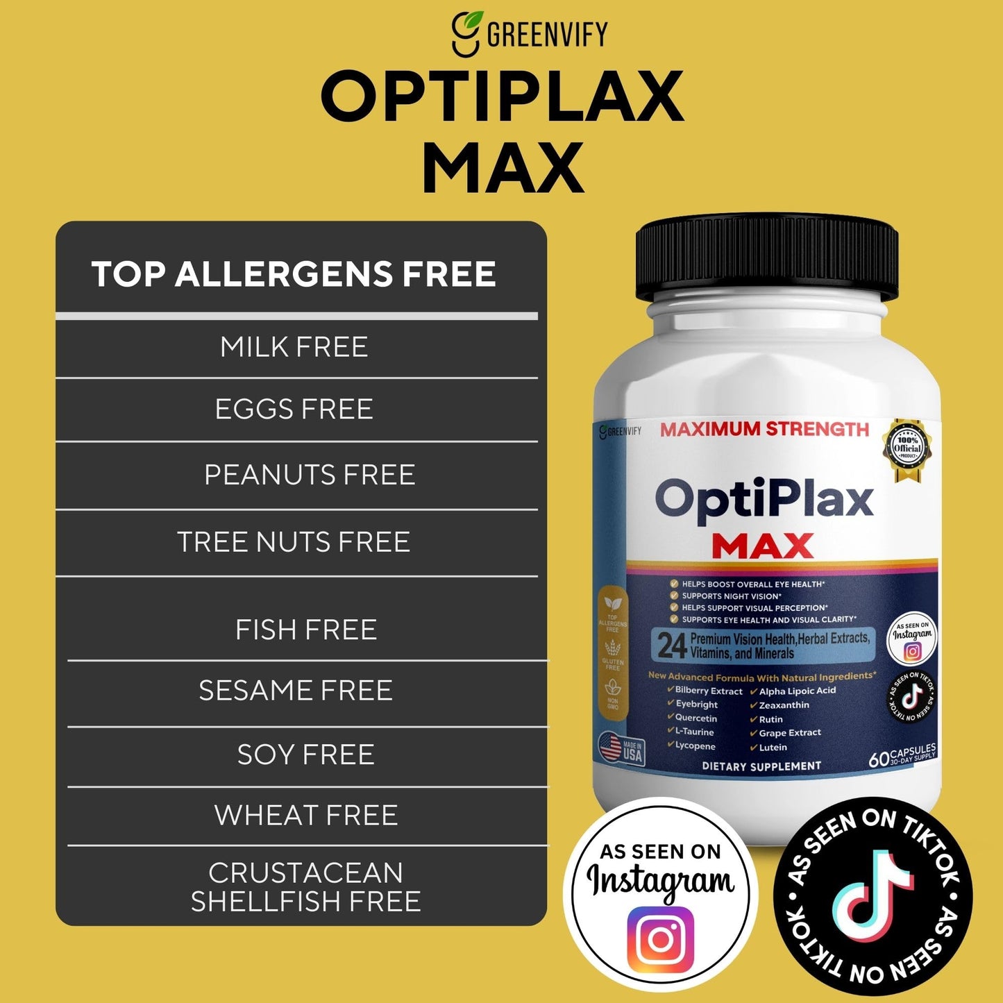 GREENVIFY OptiPlax Max Vision Support Capsule, 60 Capsules