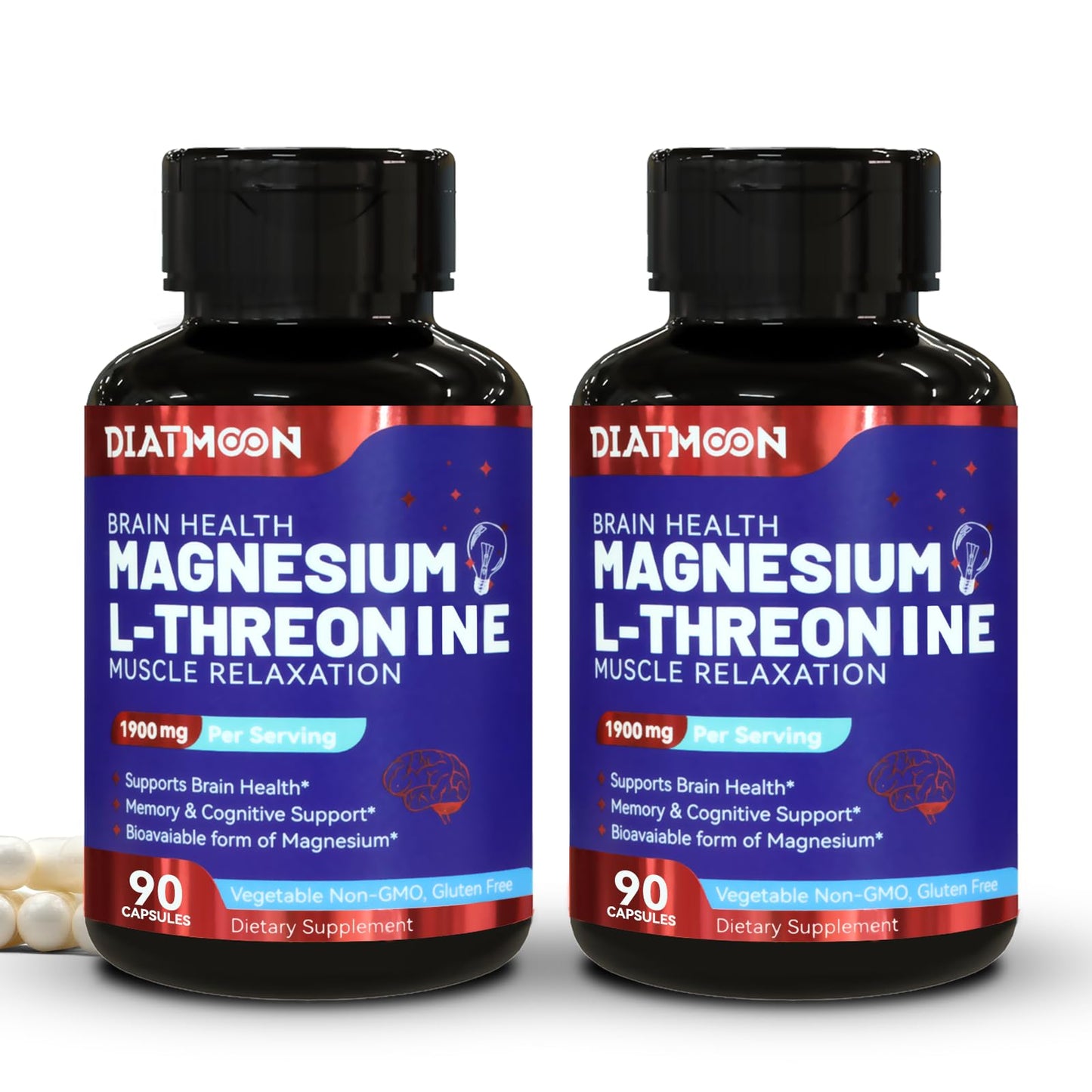 DIATMOON Magnesium L-Threonine - High Absorption Magnesium Supplement Capsules 180 Capsules