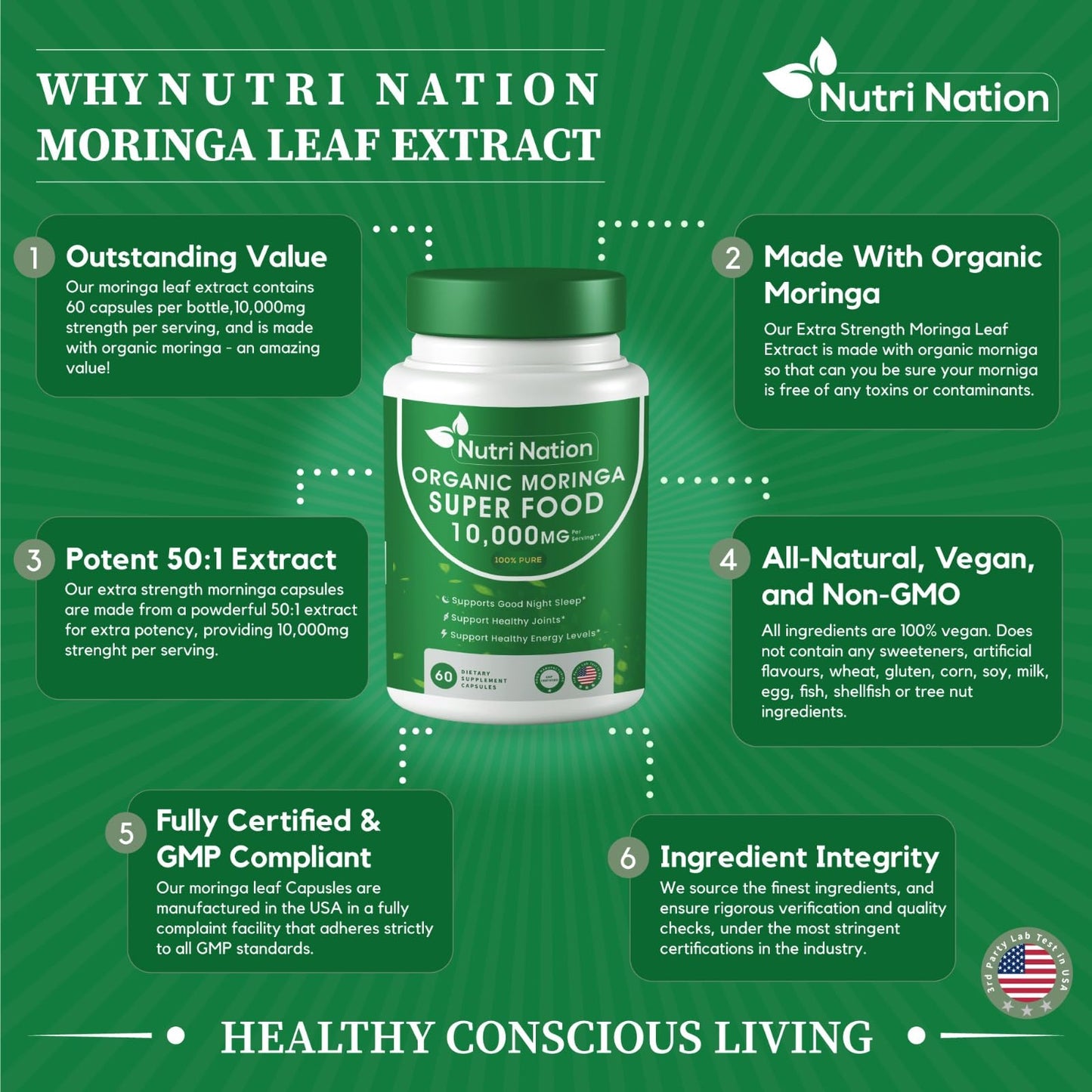 Nutri Nation Organic Moringa Supplement Capsule 3 Bottles