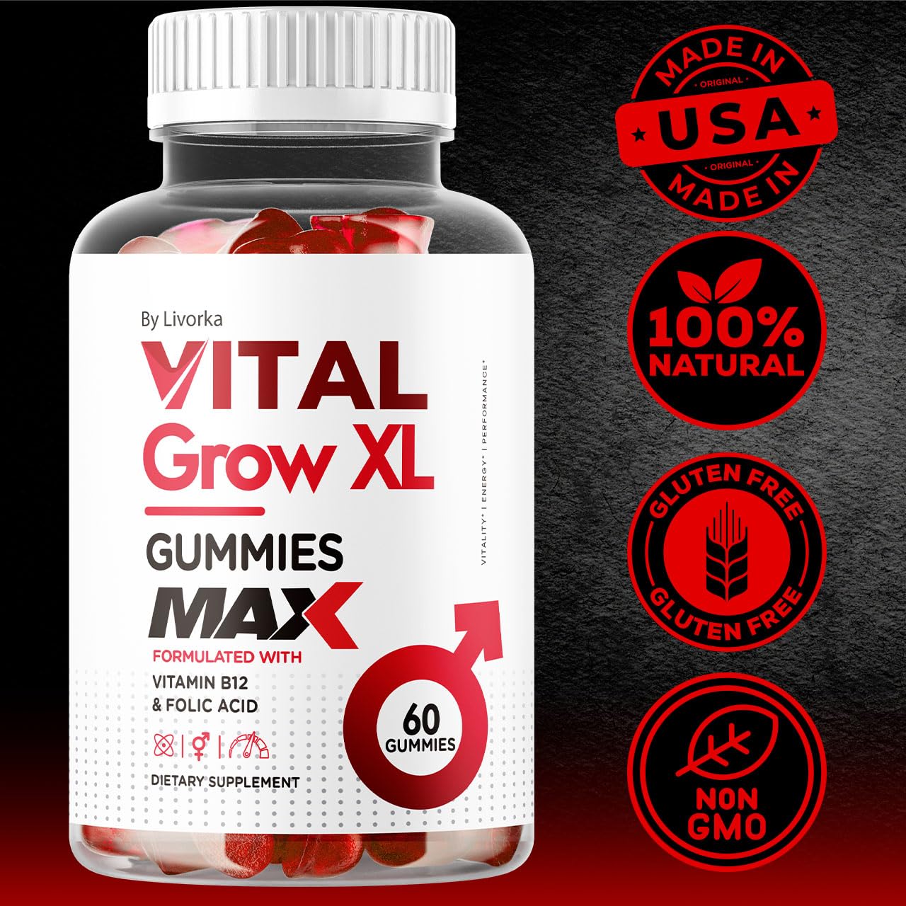 LIVORKA Vital Grow XL Male Gummies 60 Count
