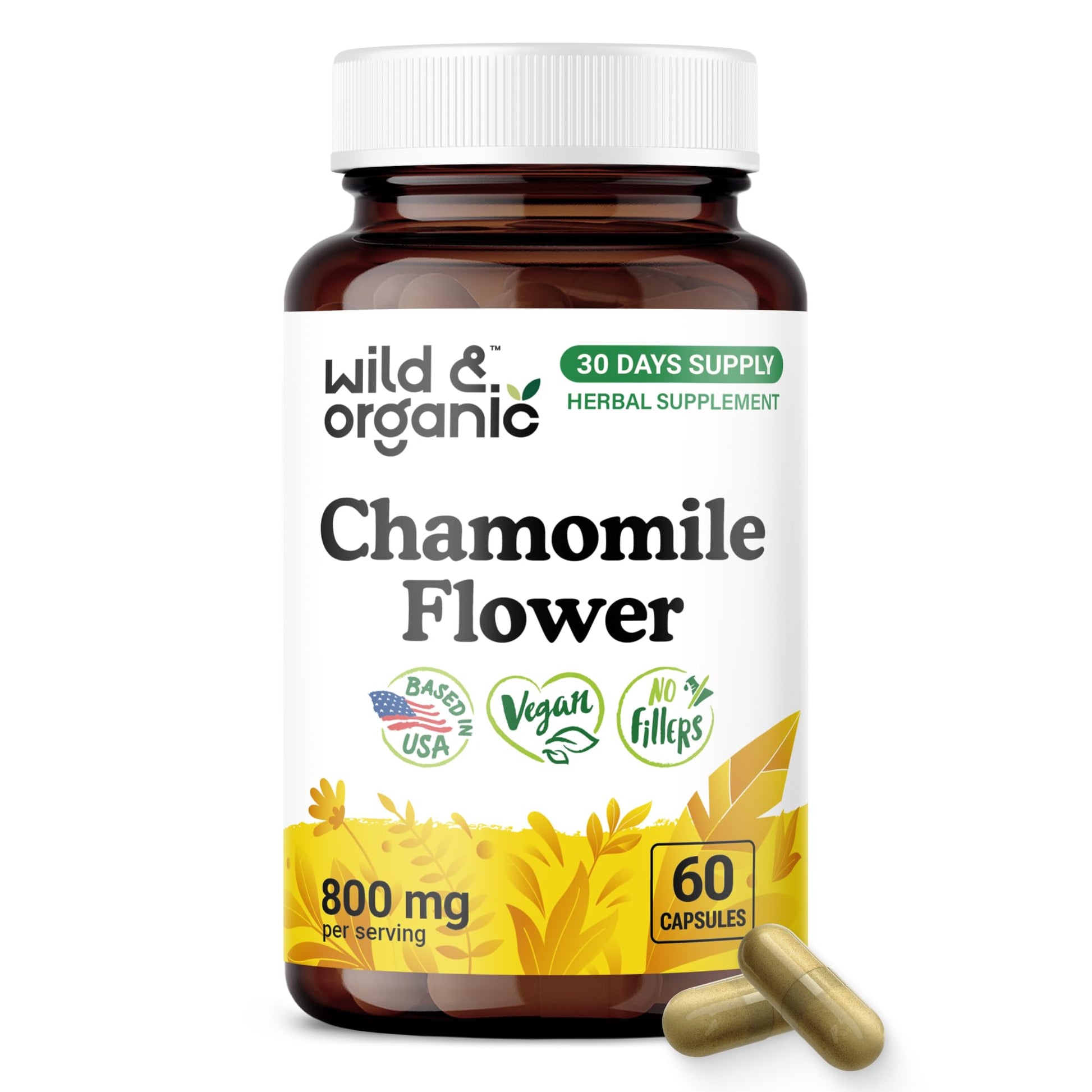 Wild & Organic Chamomile Capsules 800 mg, 60 Count