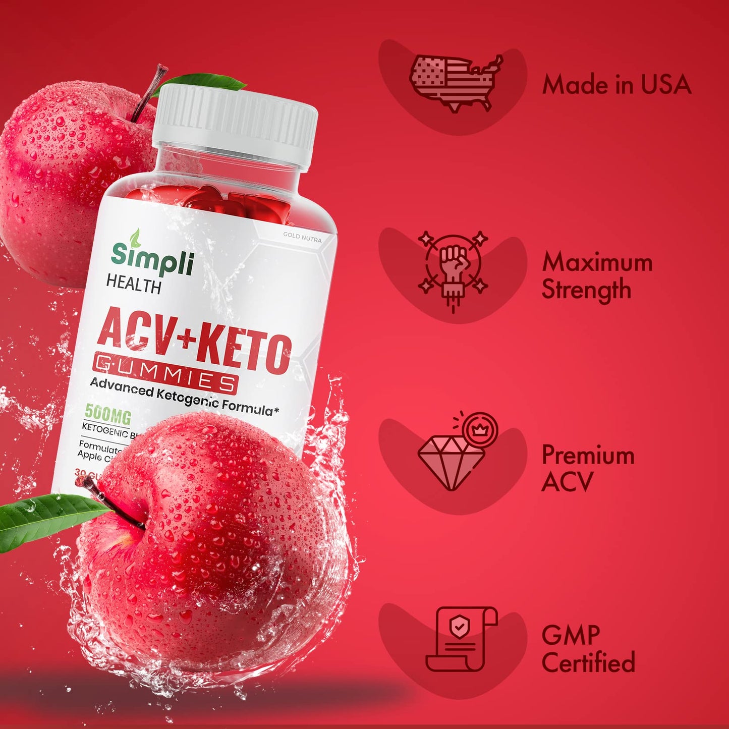 Gold Nutra Simpli Health ACV Keto Gummies, Maximum Strength, 23 Gummies
