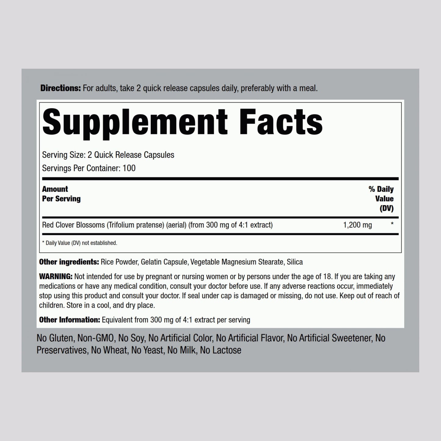 Piping Rock Red Clover Supplement Capsule, 200 Capsules