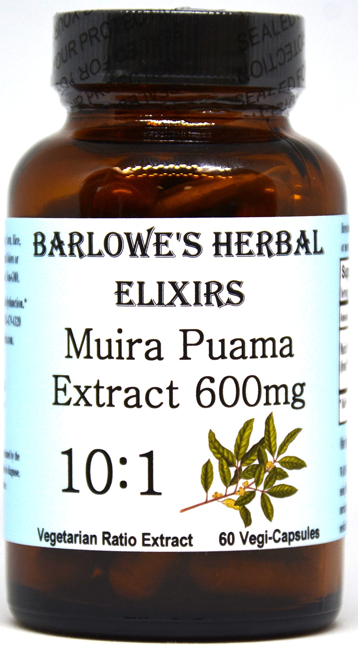 Barlowe's Herbal Elixirs Muira Puama 10:1 Extract 600mg Per Capsule, 60 Vegan Capsules