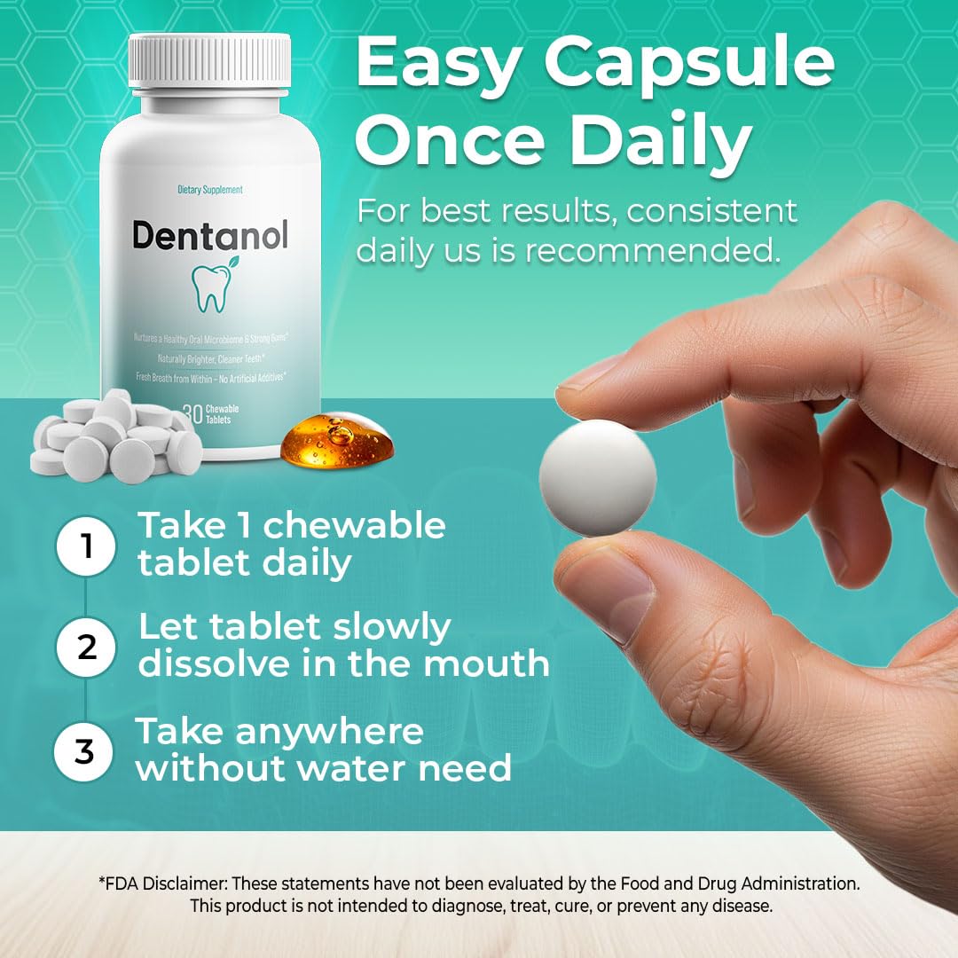 DENTANOL Oral Probiotic Supplement with Arctic Pine Resin & 4 Probiotic Strains, Chewable, 30 Count