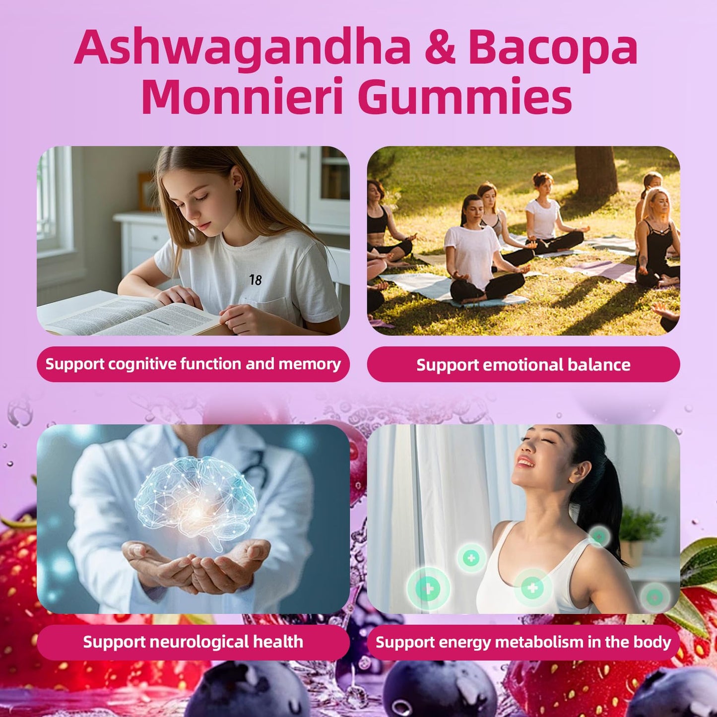 Agumoon Organic Bacopa Monnieri & Ashwagandha Gummies 60 Count