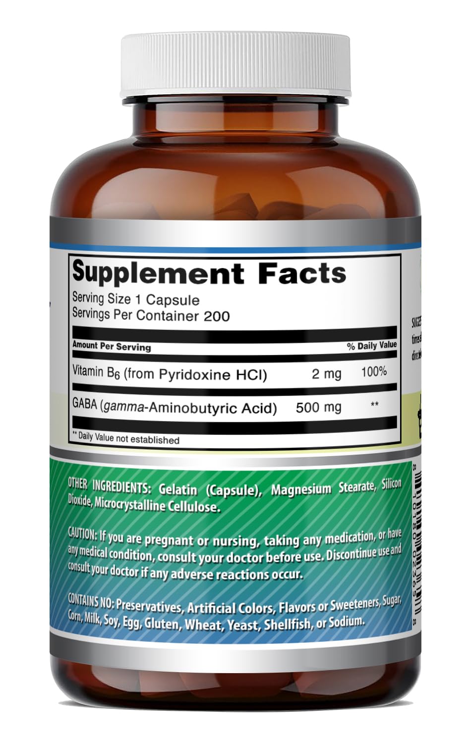 Amazing Nutrition GABA with Vitamin B6 Supplement Capsules, 200 Capsules