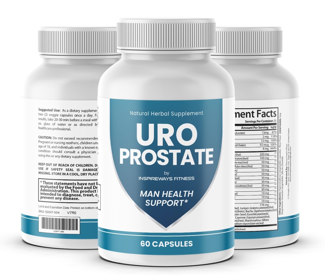 Fitness InspireWays URO Natural Prostate Support for Men 60 Capsules
