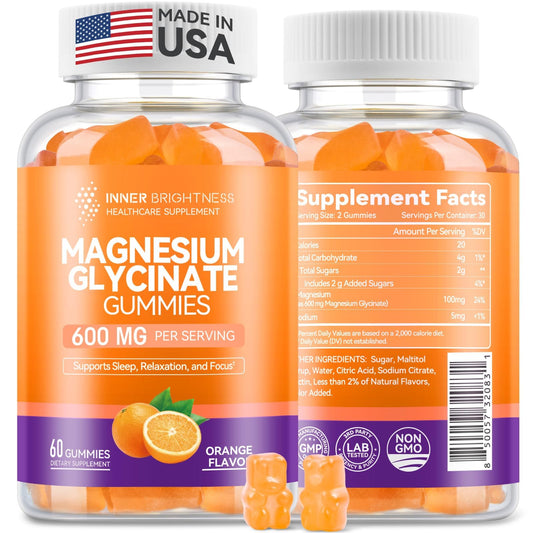 Inner Brightness Magnesium Glycinate Gummies 600mg, Orange Flavor, 60 Count