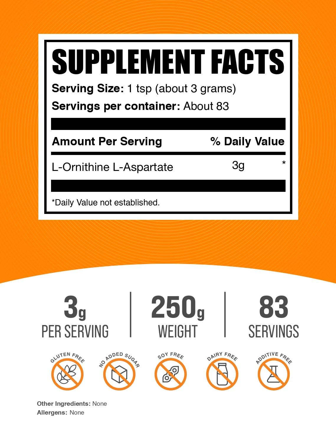 BulkSupplements L-Ornithine L-Aspartate Powder, 8.8 oz