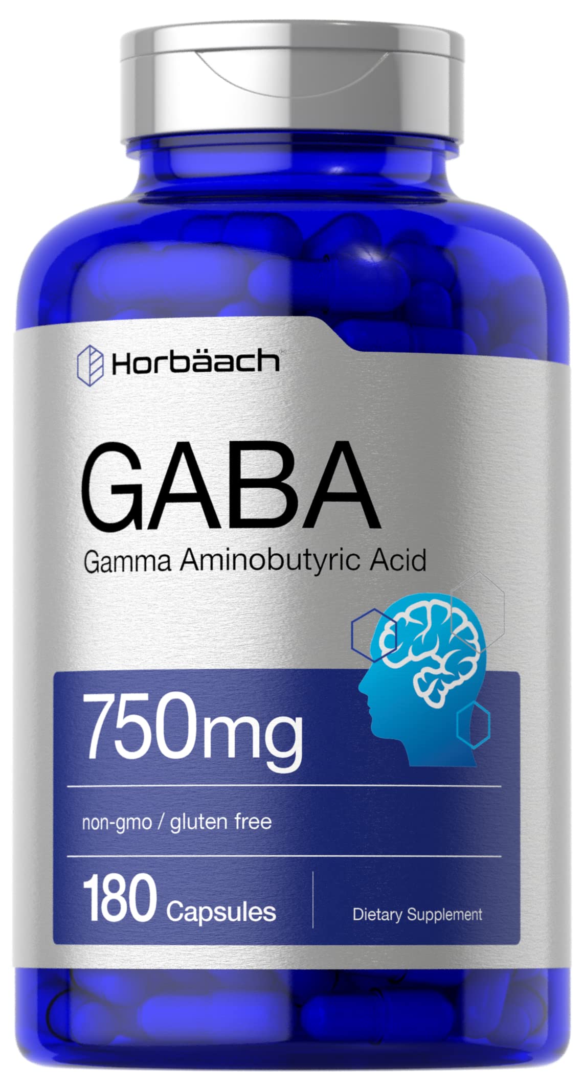Horbäach GABA 750mg Gamma Aminobutyric Acid Supplement Capsule, 180 Capsules