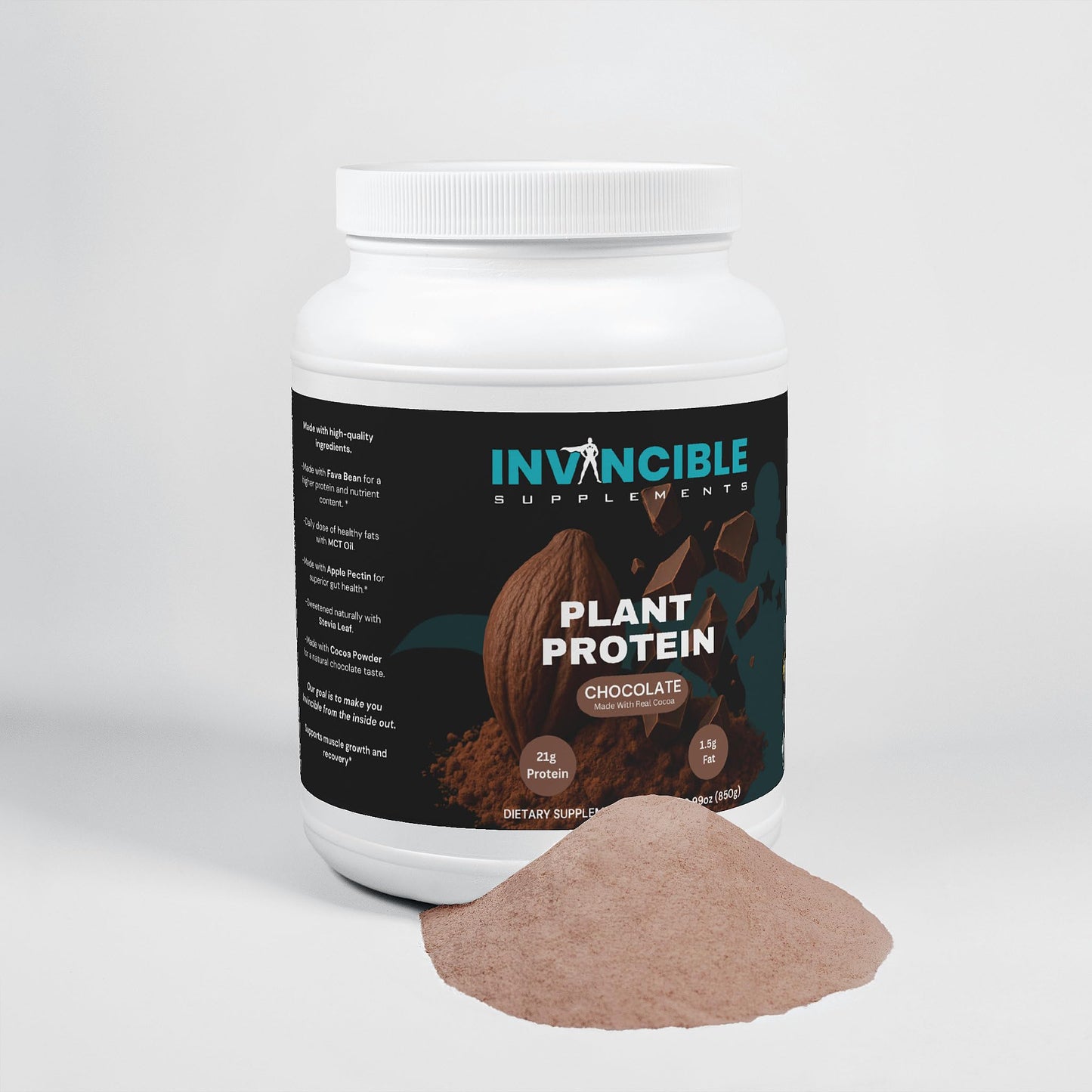 Invincible Supplements 100% Plant Protein Powder Chocolate, 1.85 Pound, 29.6 Servings
