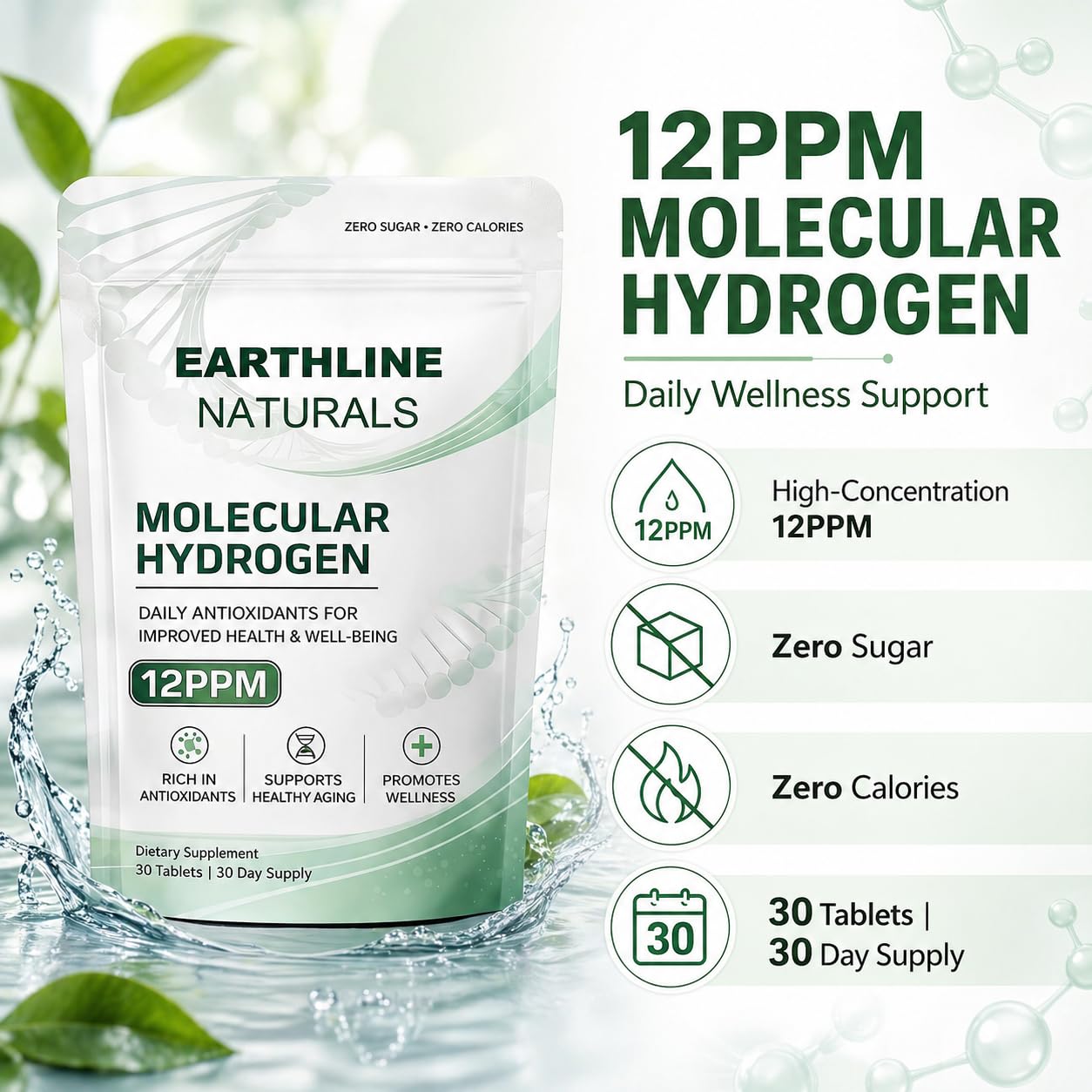 Earthline Naturals Molecular Hydrogen Tablets, 30 Tablets