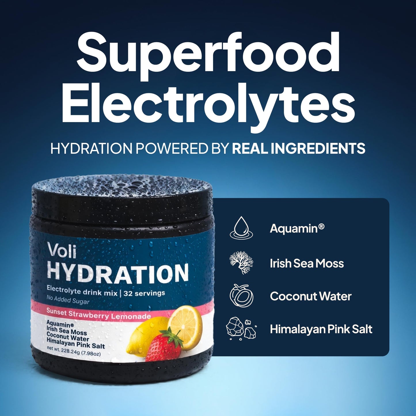 VOLI WELLNESS Hydration Electrolyte Powder Strawberry Lemonade 7.98 Ounce