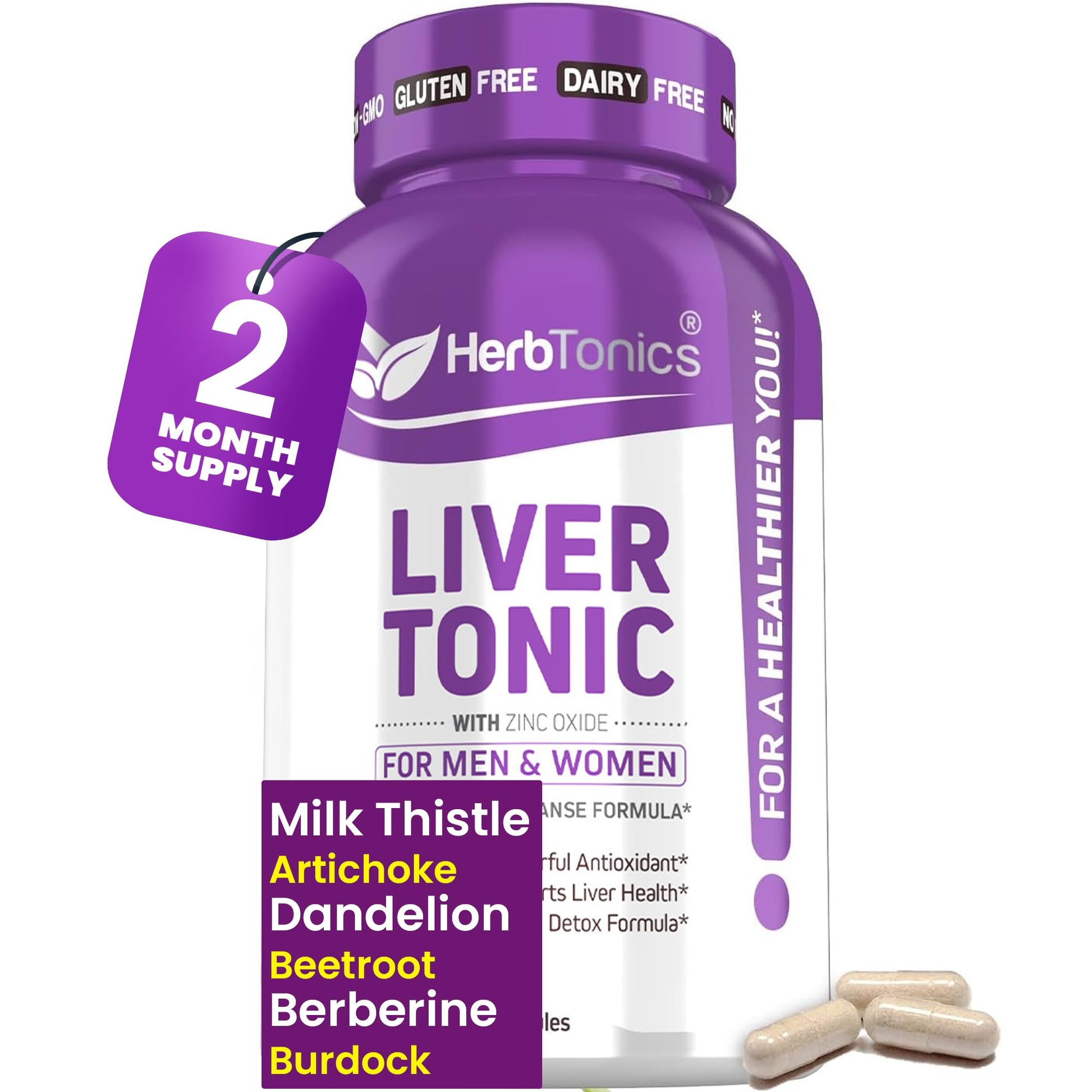Herbtonics Liver Cleanse Detox & Repair Supplement with Milk Thistle & Artichoke 20-in-1 Liver Support Formula, 120 Capsules