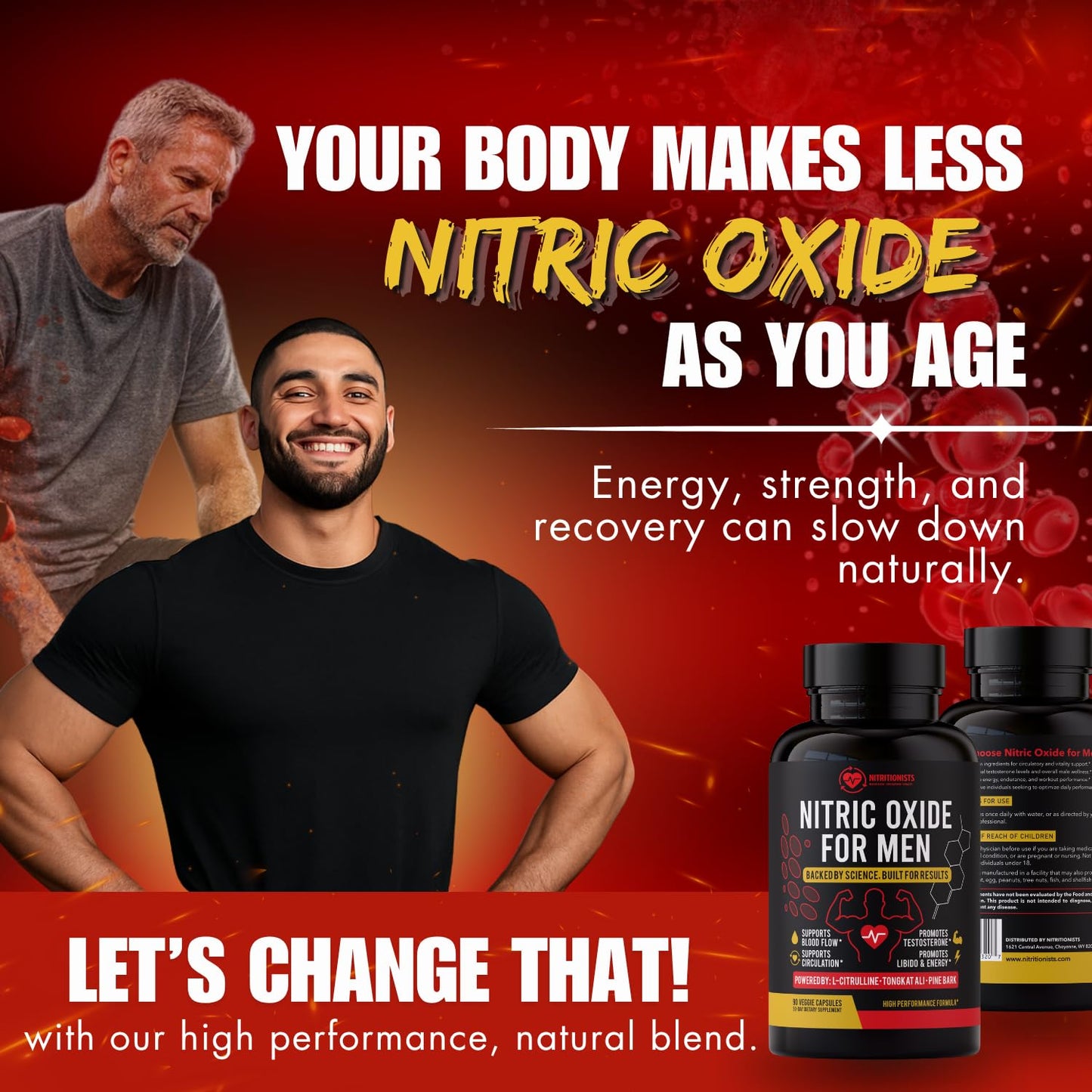 Nitritionists Nitric Oxide Supplement for Men, L-Citrulline Tongkat Zinc, 90 Capsules