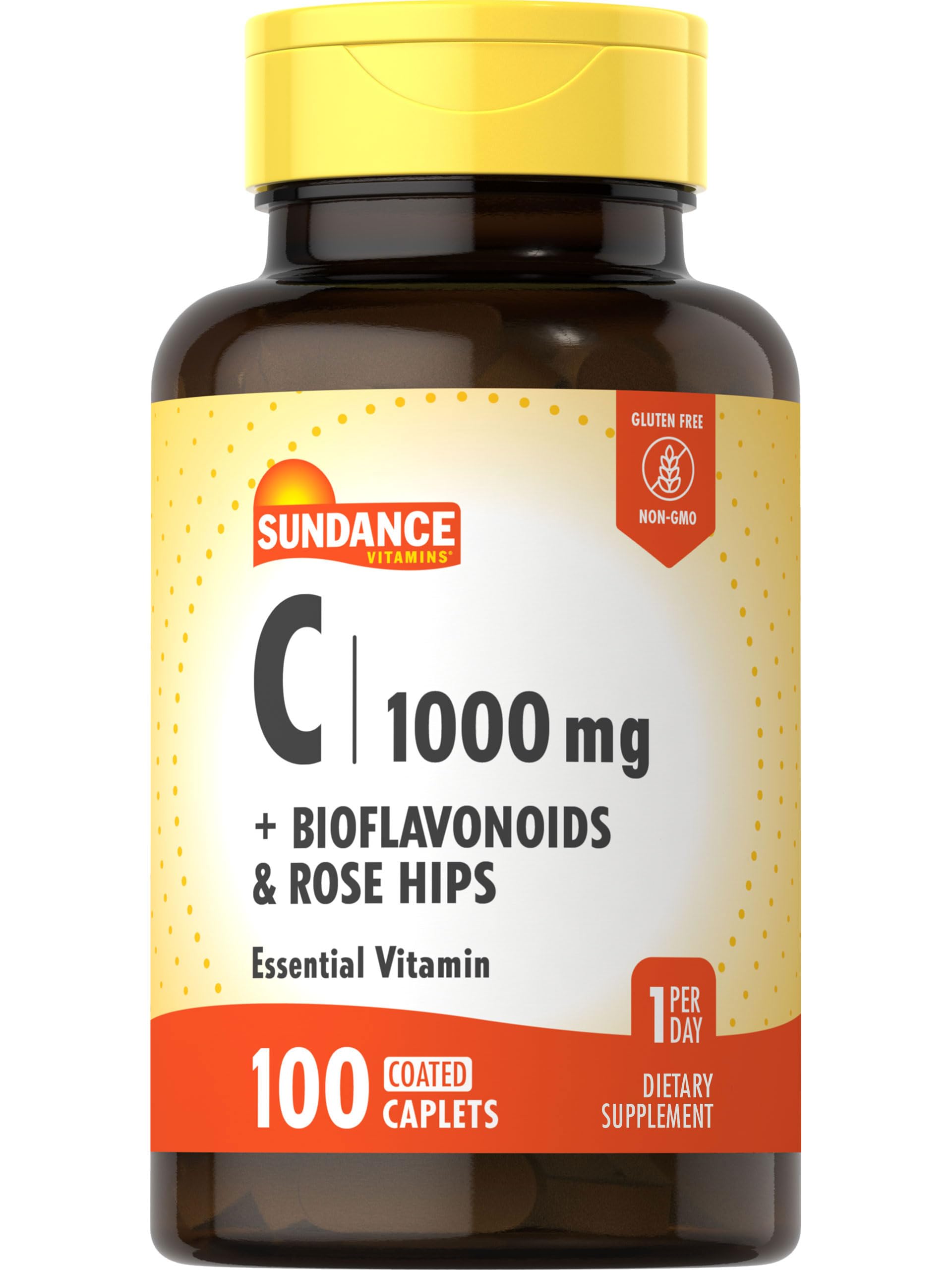 Sundance Vitamin C 1000mg with Rose Hips & Bioflavonoids Caplets, 100 Count