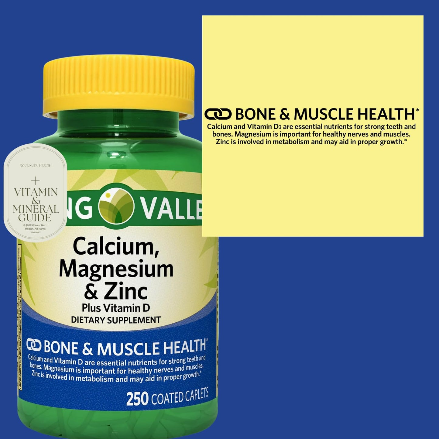 Generic Calcium, Magnesium, Zinc + Vitamin D3 Supplement Tablets, 250 Count