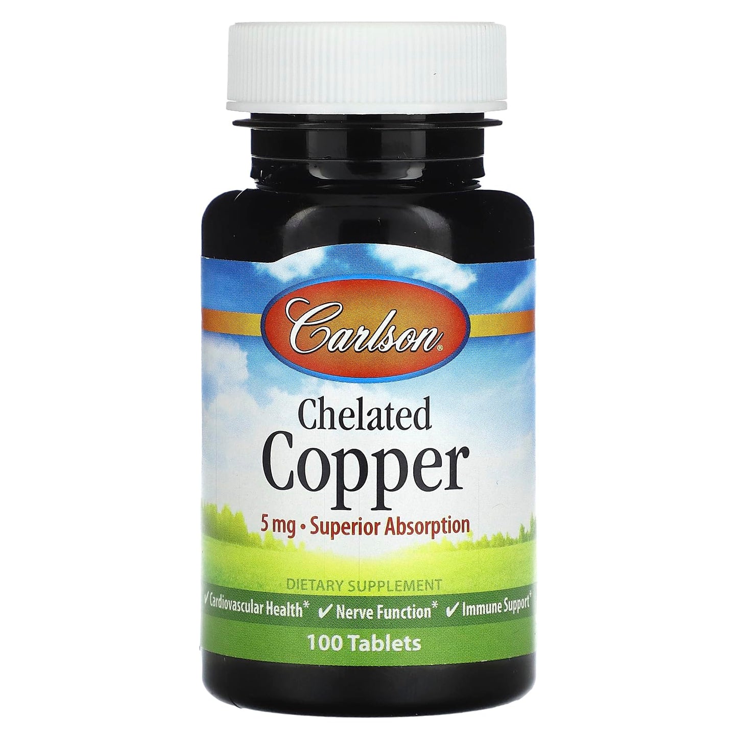 Carlson Chelated Copper 5 mg Superior Absorption Tablets, 100 Count